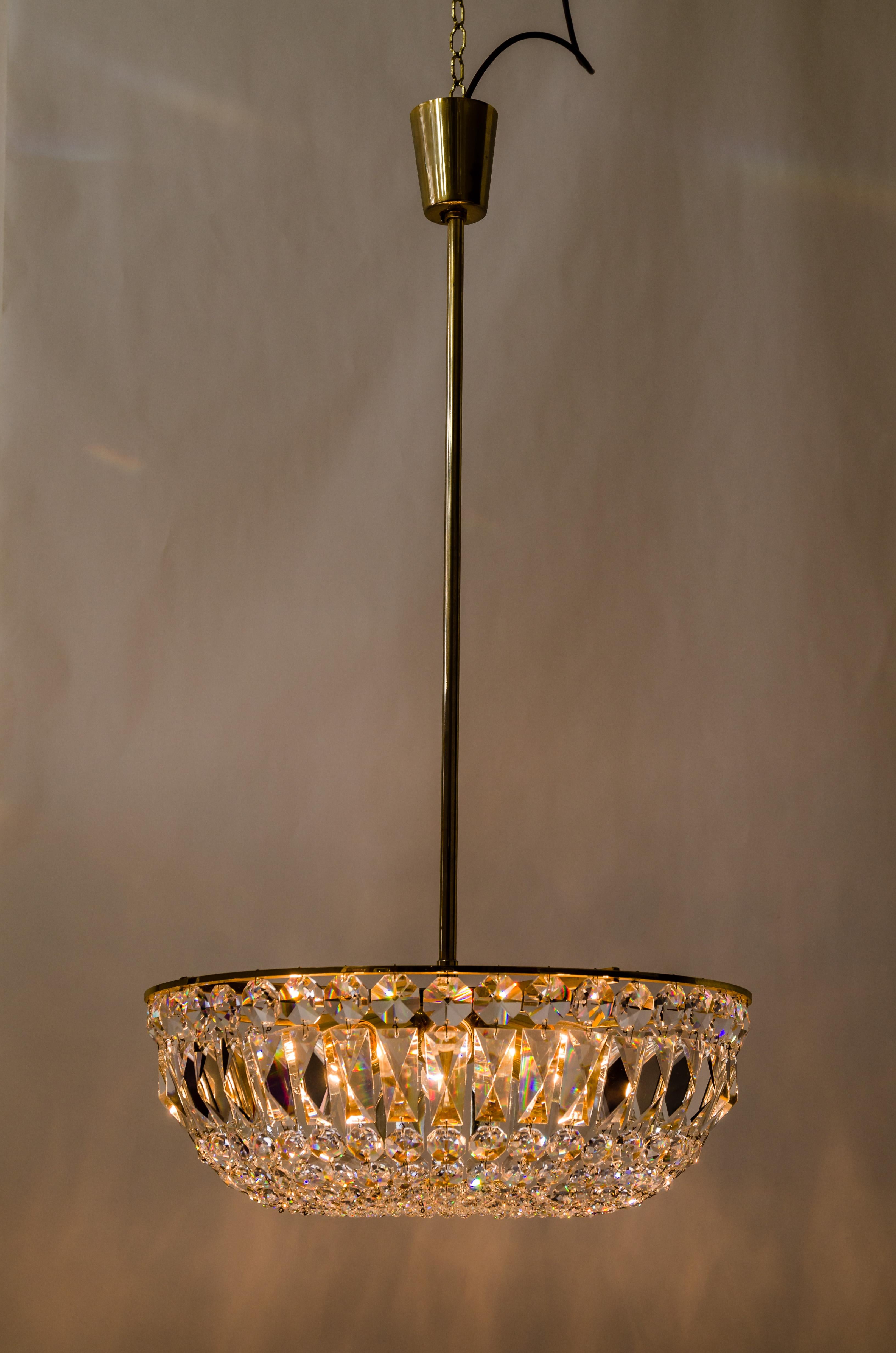 Austrian Brass and Crystal Chandelier Vienna, circa 1960s For Sale