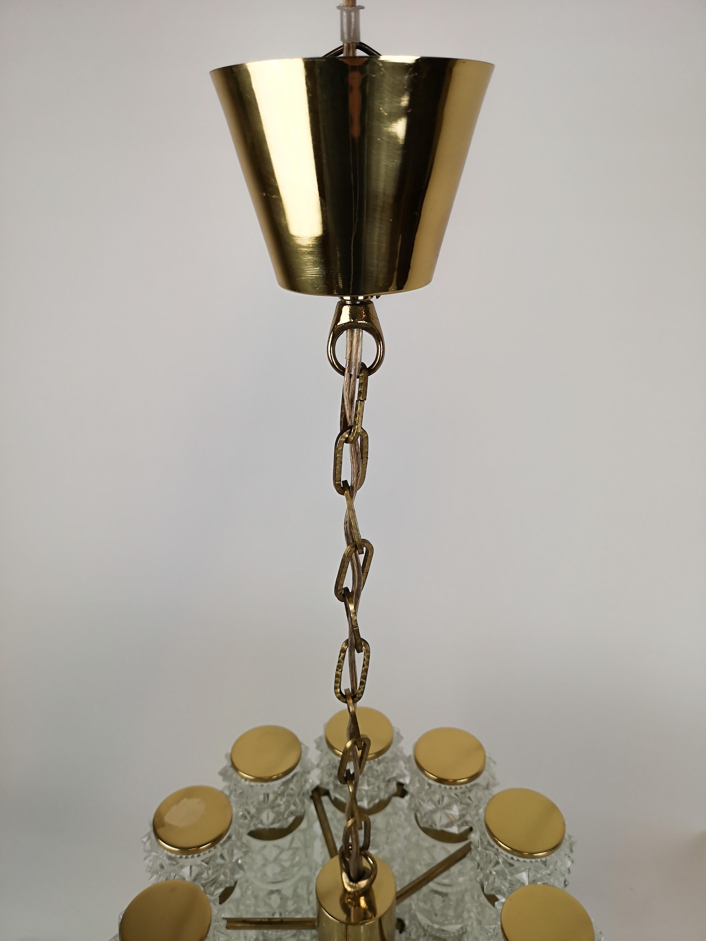  Brass and Crystal Cylinder Chandelier by Tyringe for Orrefors, Sweden 4