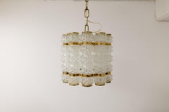 Brass and Crystal Cylinder Chandelier by Tyringe for Orrefors, Sweden
