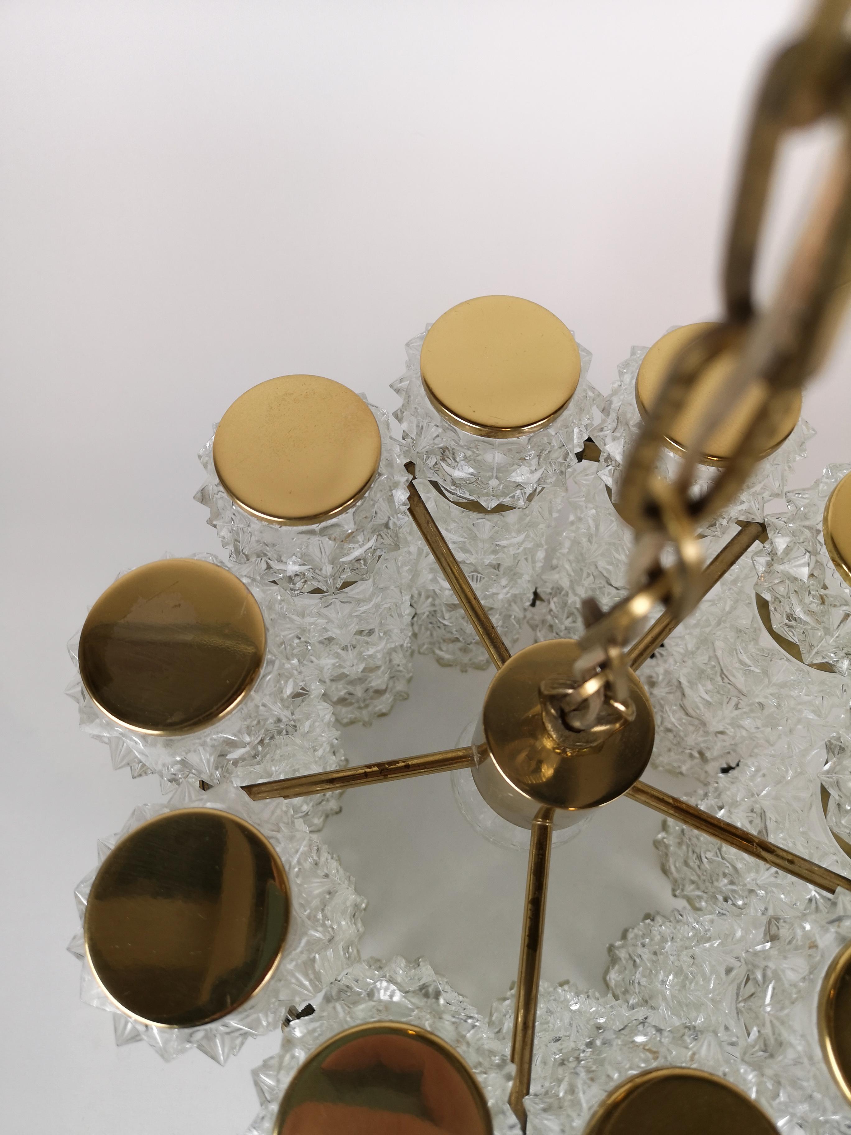  Brass and Crystal Cylinder Chandelier by Tyringe for Orrefors, Sweden 3