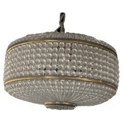 Retro Brass and Crystal Drum Pendant Light Fixture