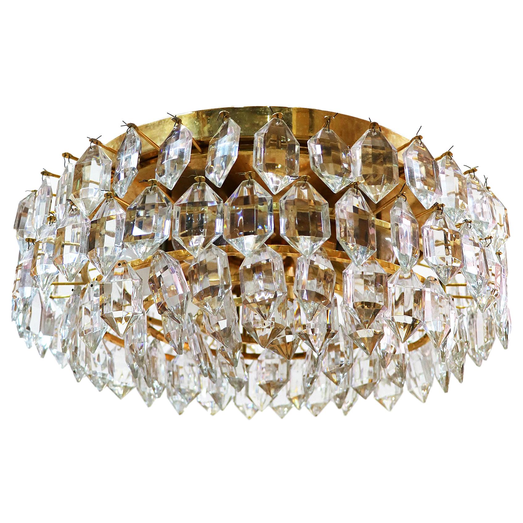 Vienna Bakalowits & Sons Large Flush Mount Kronleuchter Kristall & Messing
