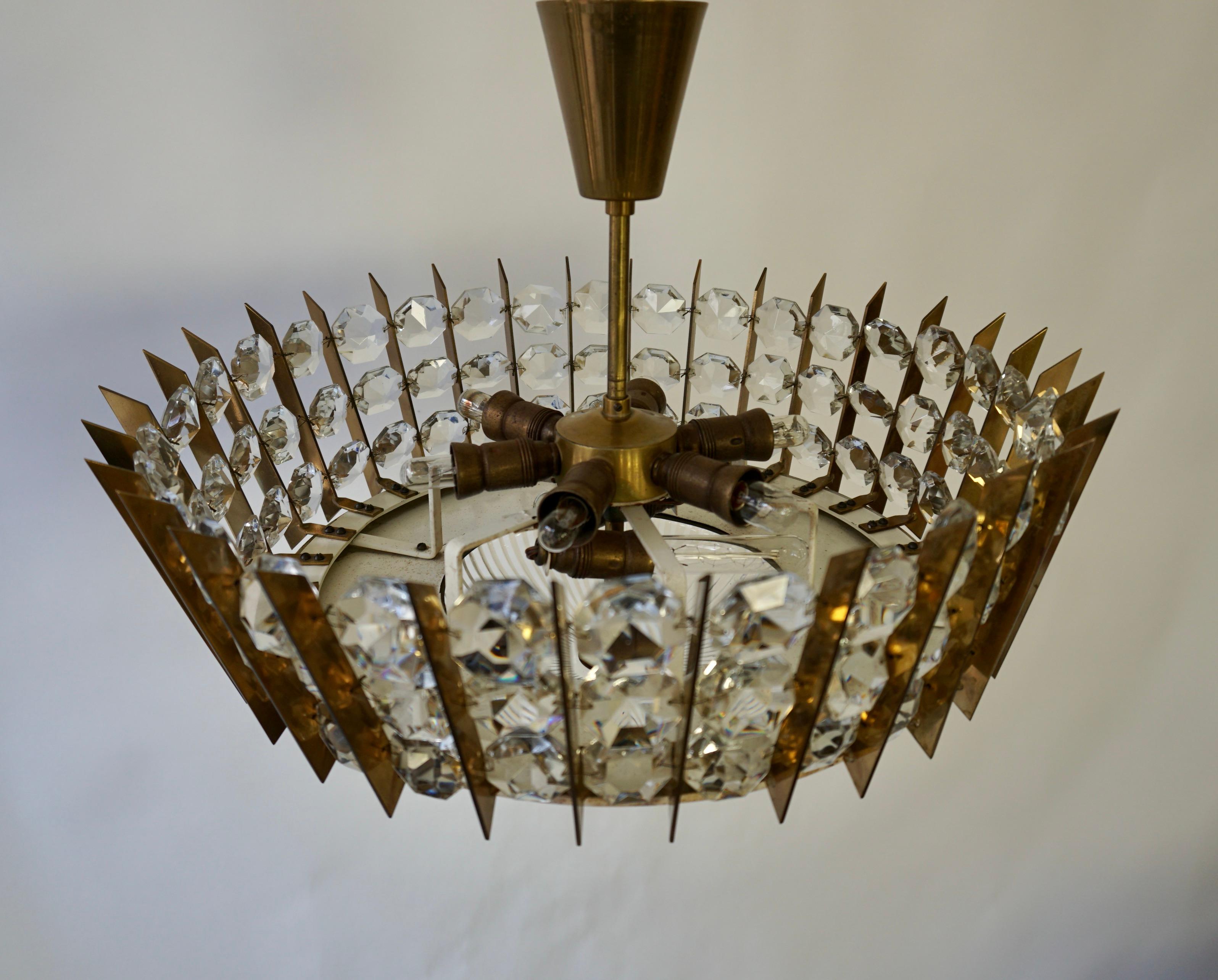  Brass and Crystal Flush Mount, Italy , 1950s For Sale 2
