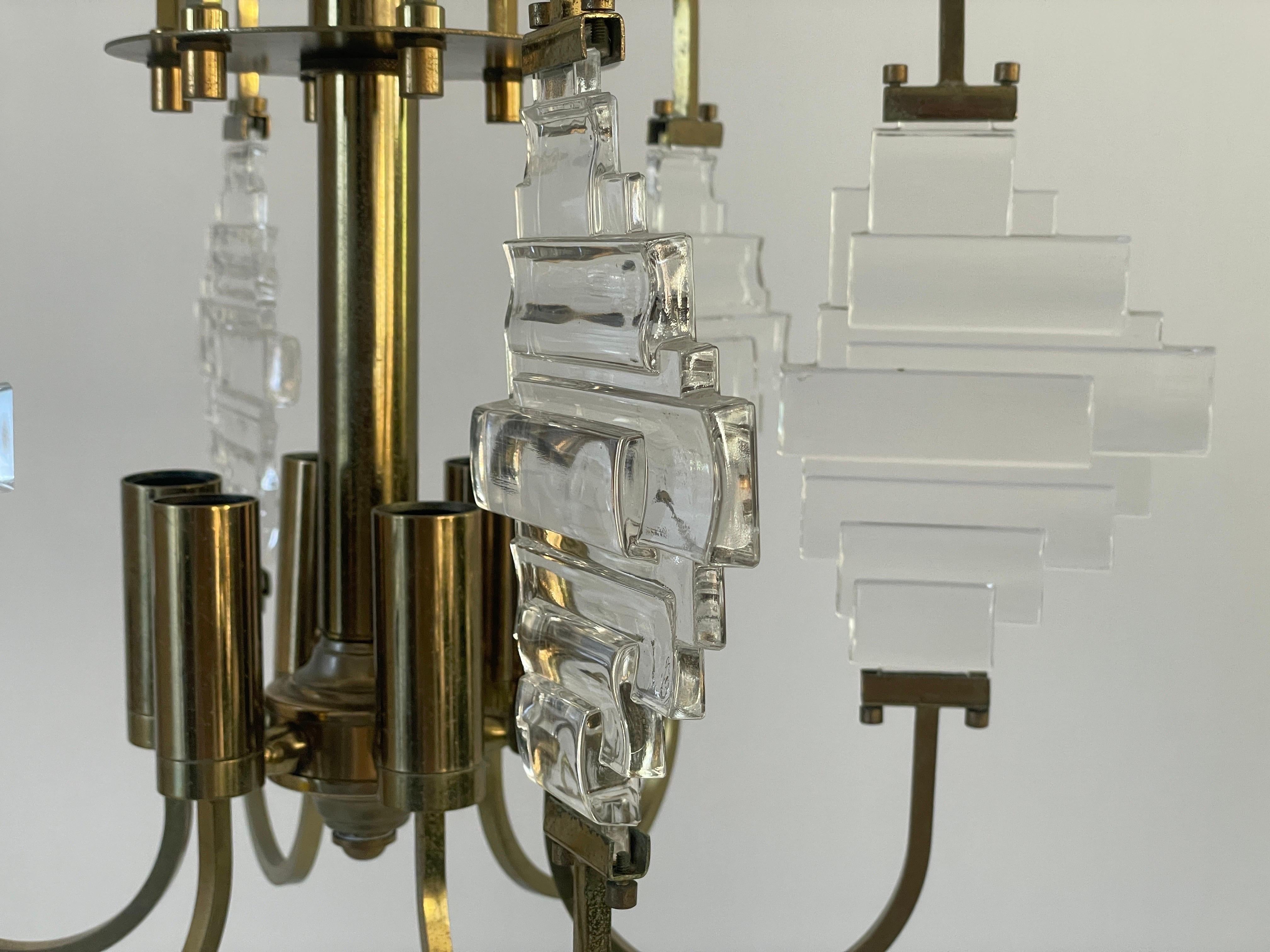 Brass and Crystal Glass Ceiling Lamp, 1960s, Italy im Angebot 3