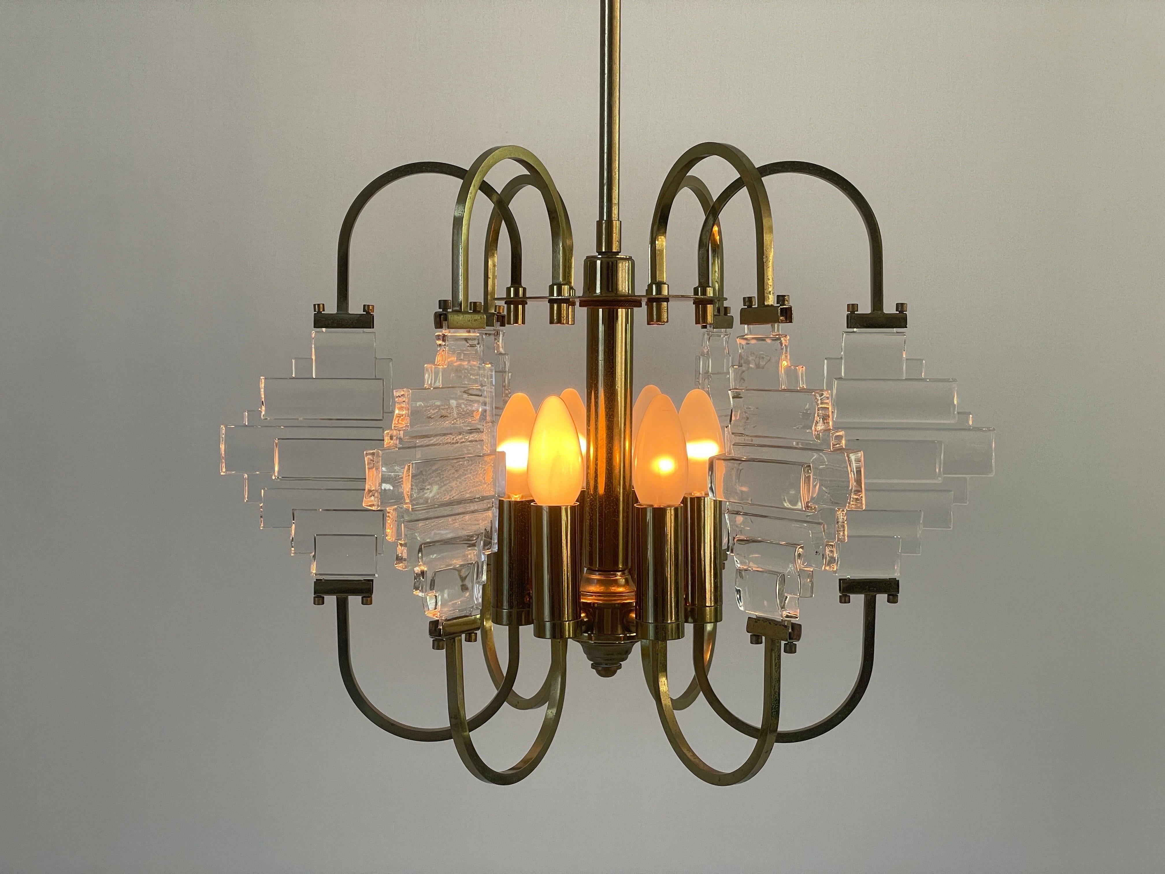 Brass and Crystal Glass Ceiling Lamp, 1960s, Italy im Angebot 4
