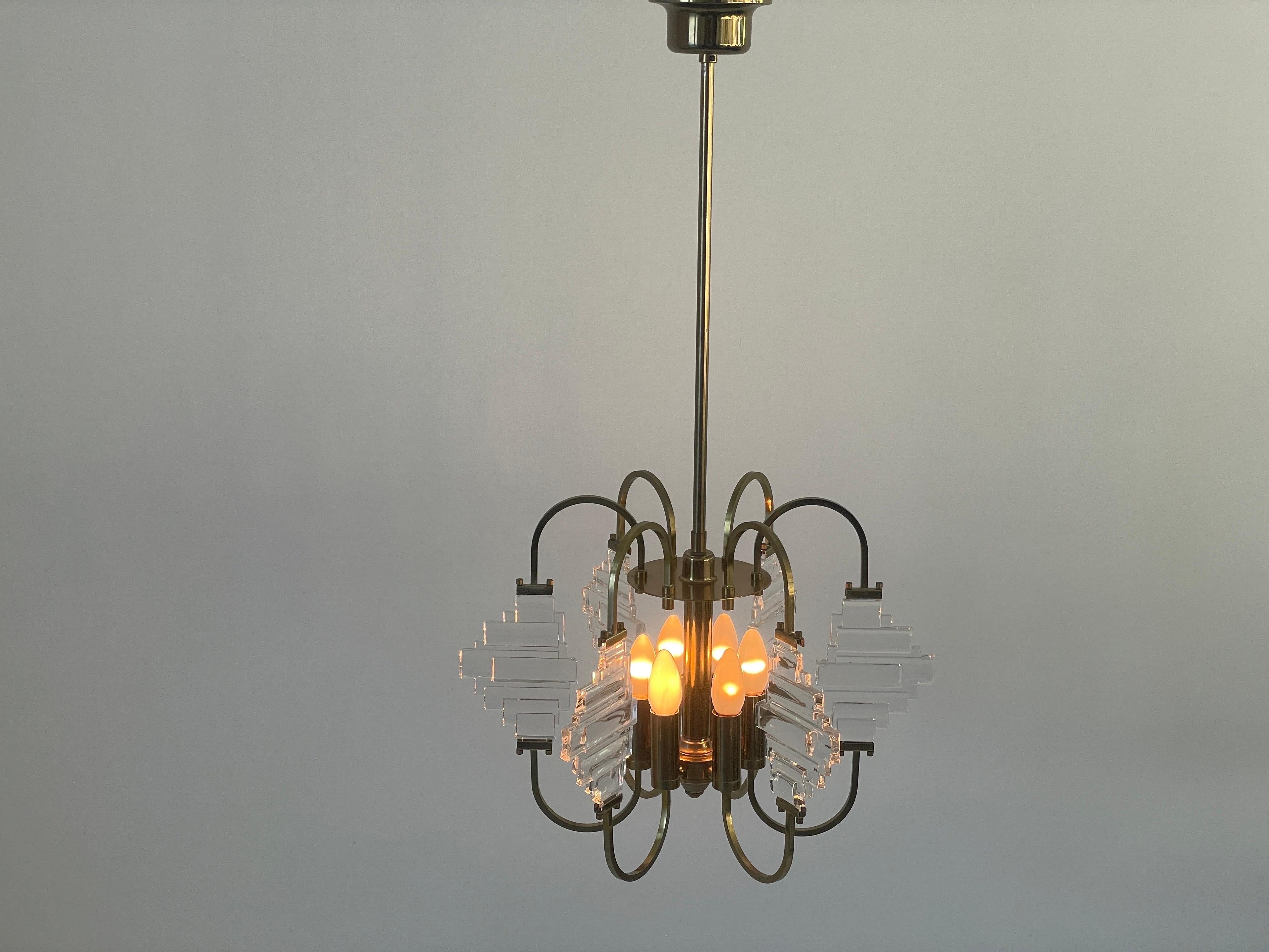 Brass and Crystal Glass Ceiling Lamp, 1960s, Italy im Angebot 5