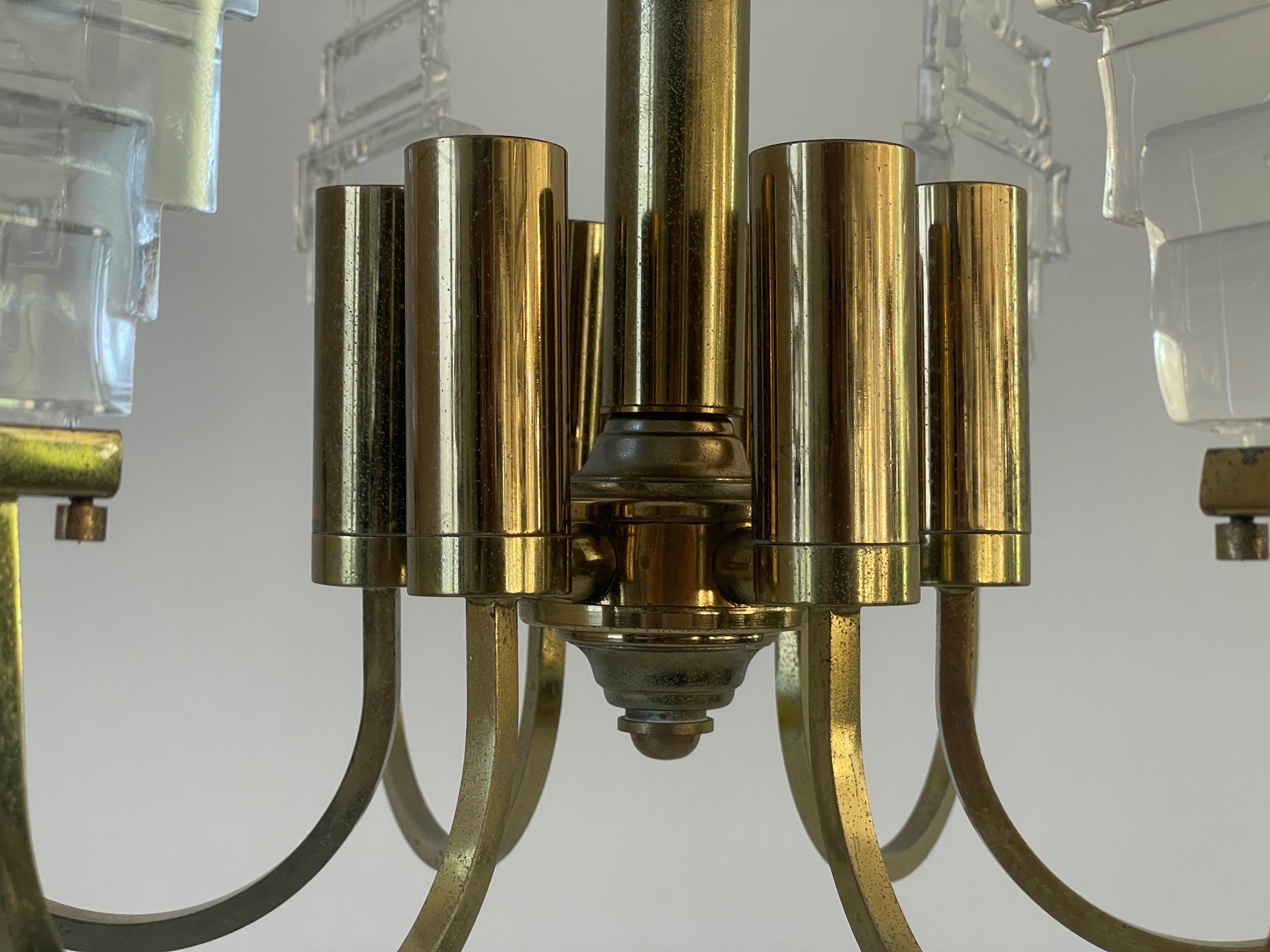 Brass and Crystal Glass Ceiling Lamp, 1960s, Italy im Angebot 7