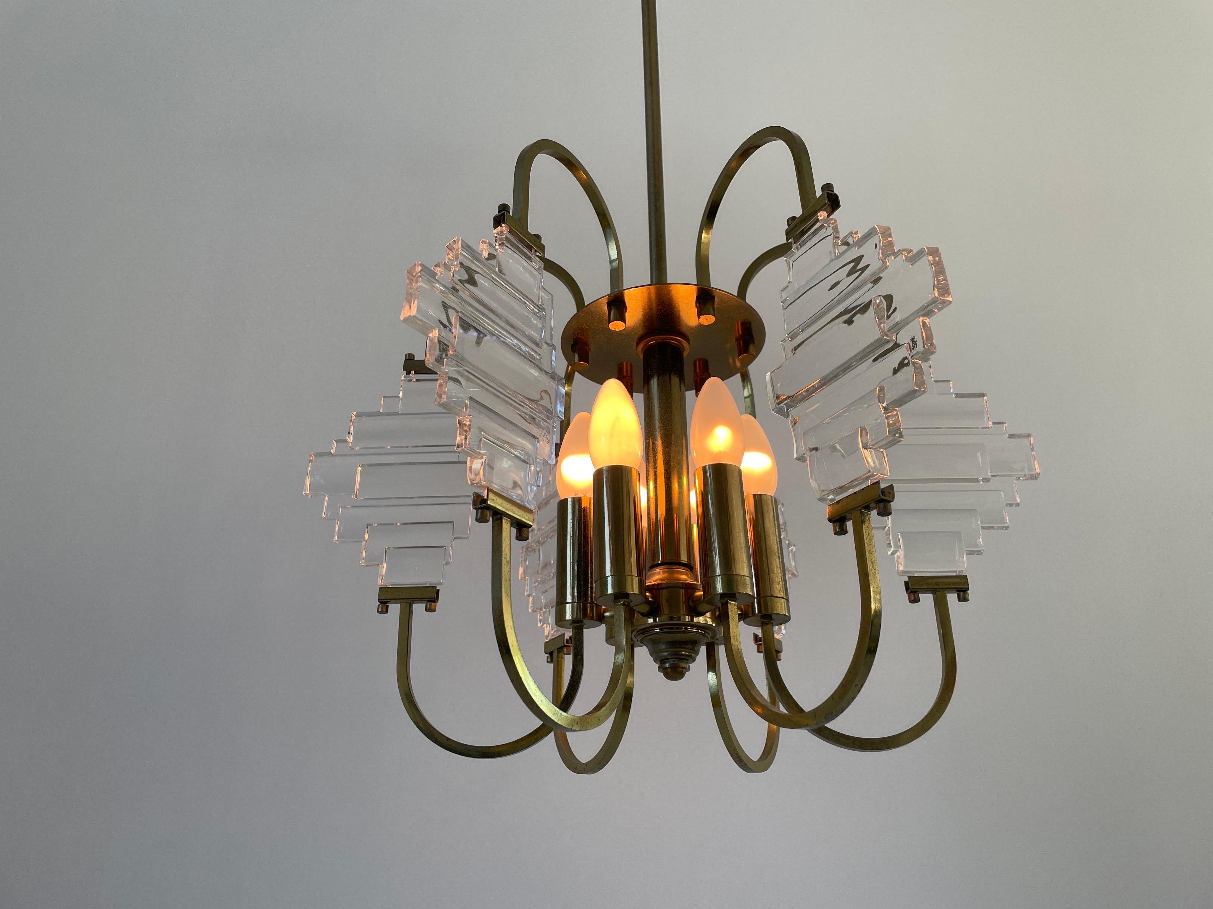 Brass and Crystal Glass Ceiling Lamp, 1960s, Italy im Angebot 9