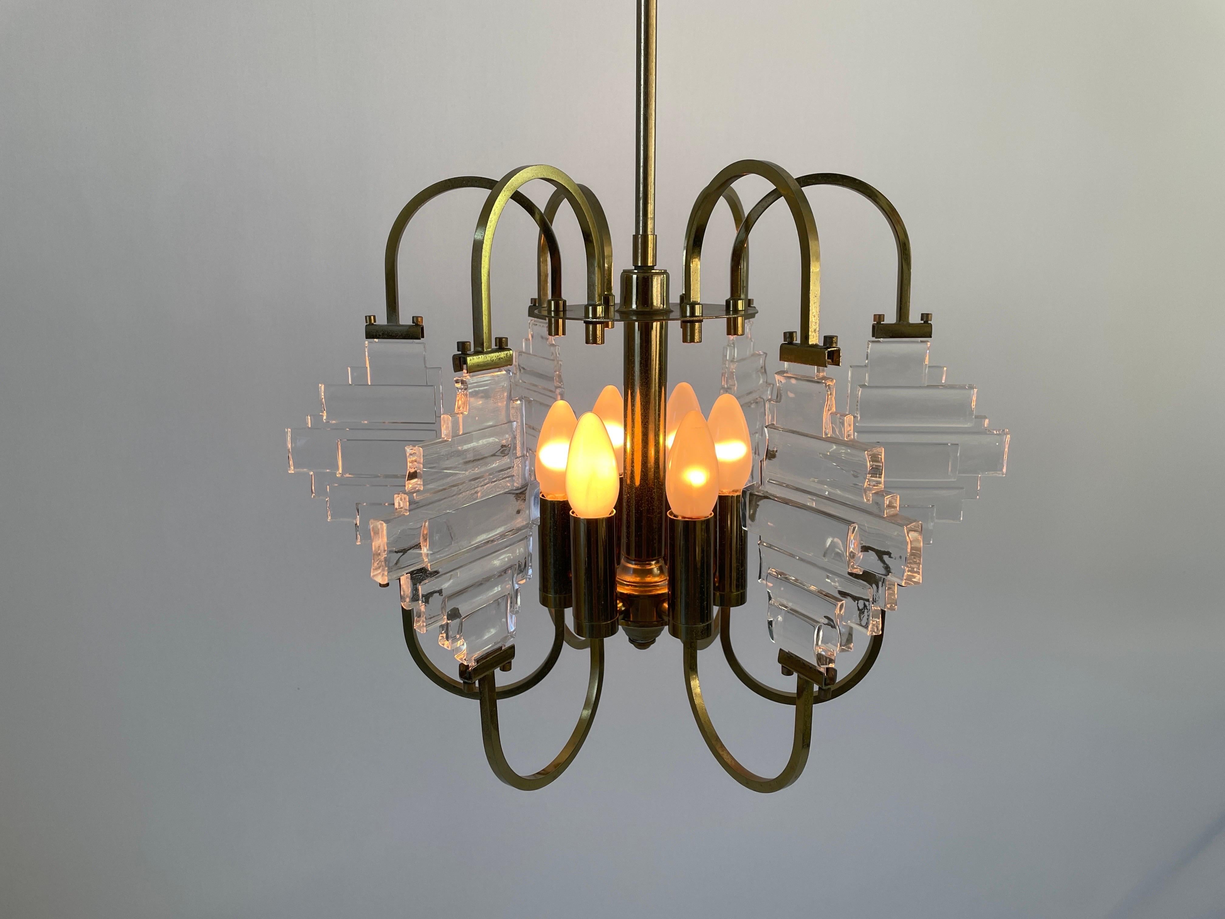 Brass and Crystal Glass Ceiling Lamp, 1960s, Italy im Angebot 10