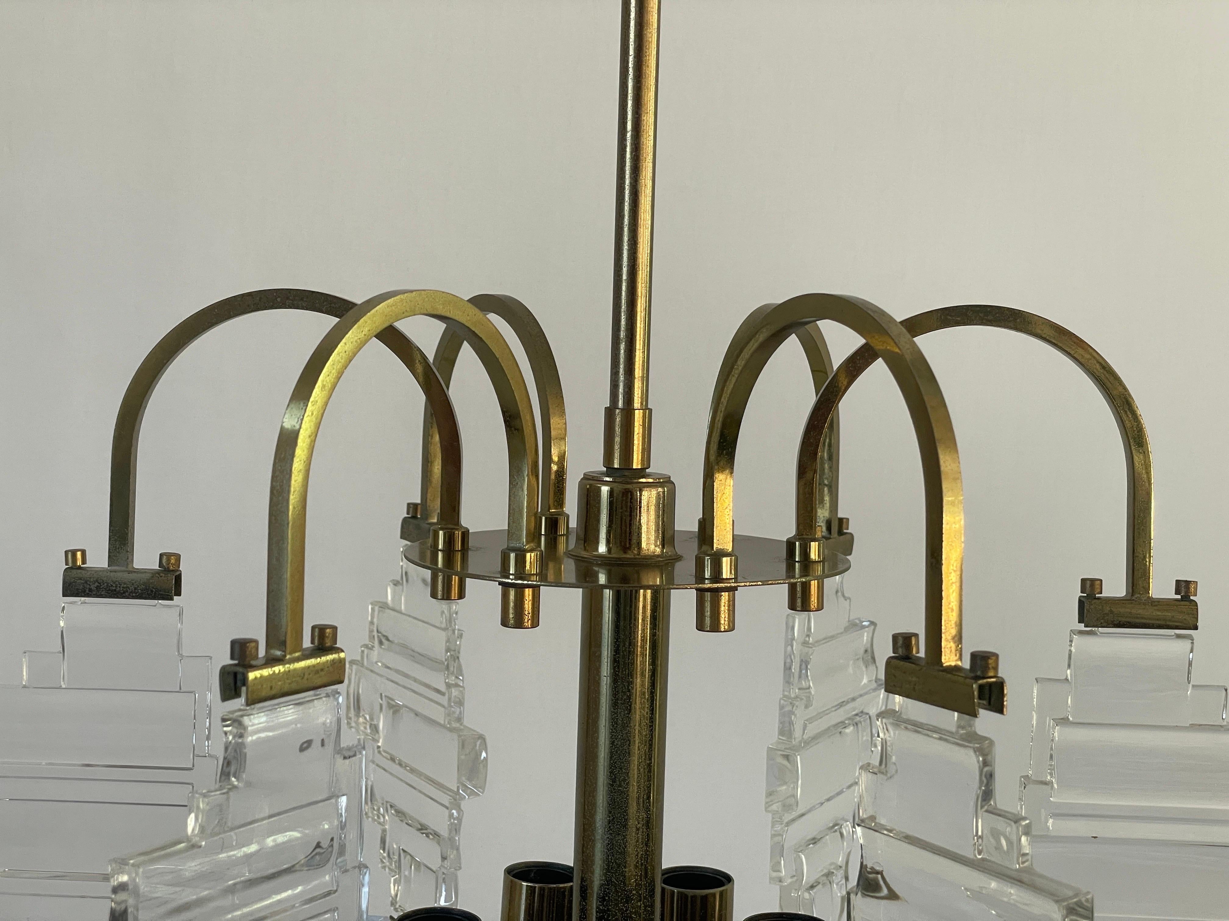 Brass and Crystal Glass Ceiling Lamp, 1960s, Italy im Zustand „Hervorragend“ im Angebot in Hagenbach, DE