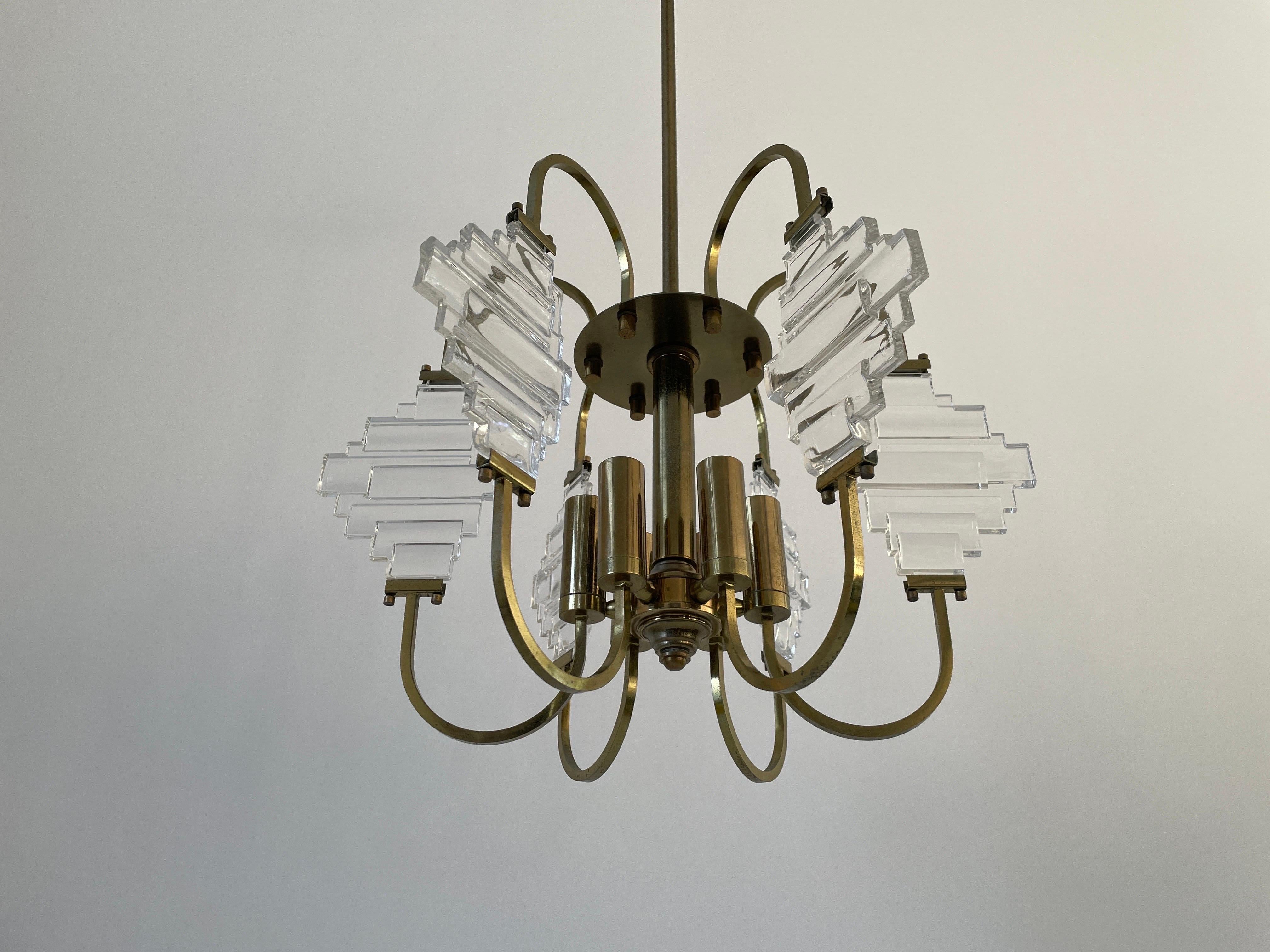 Brass and Crystal Glass Ceiling Lamp, 1960s, Italy (Messing) im Angebot