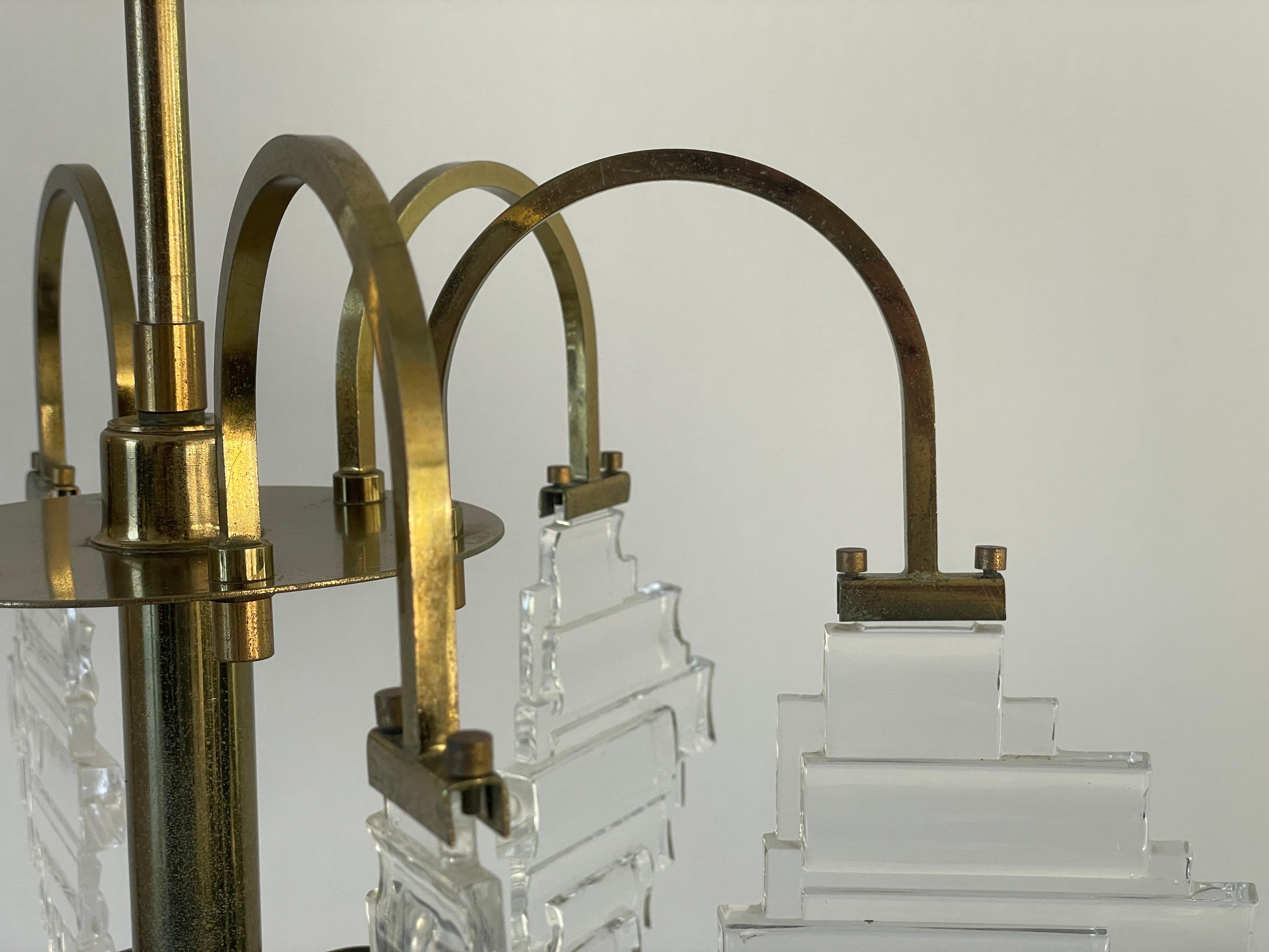 Brass and Crystal Glass Ceiling Lamp, 1960s, Italy im Angebot 1