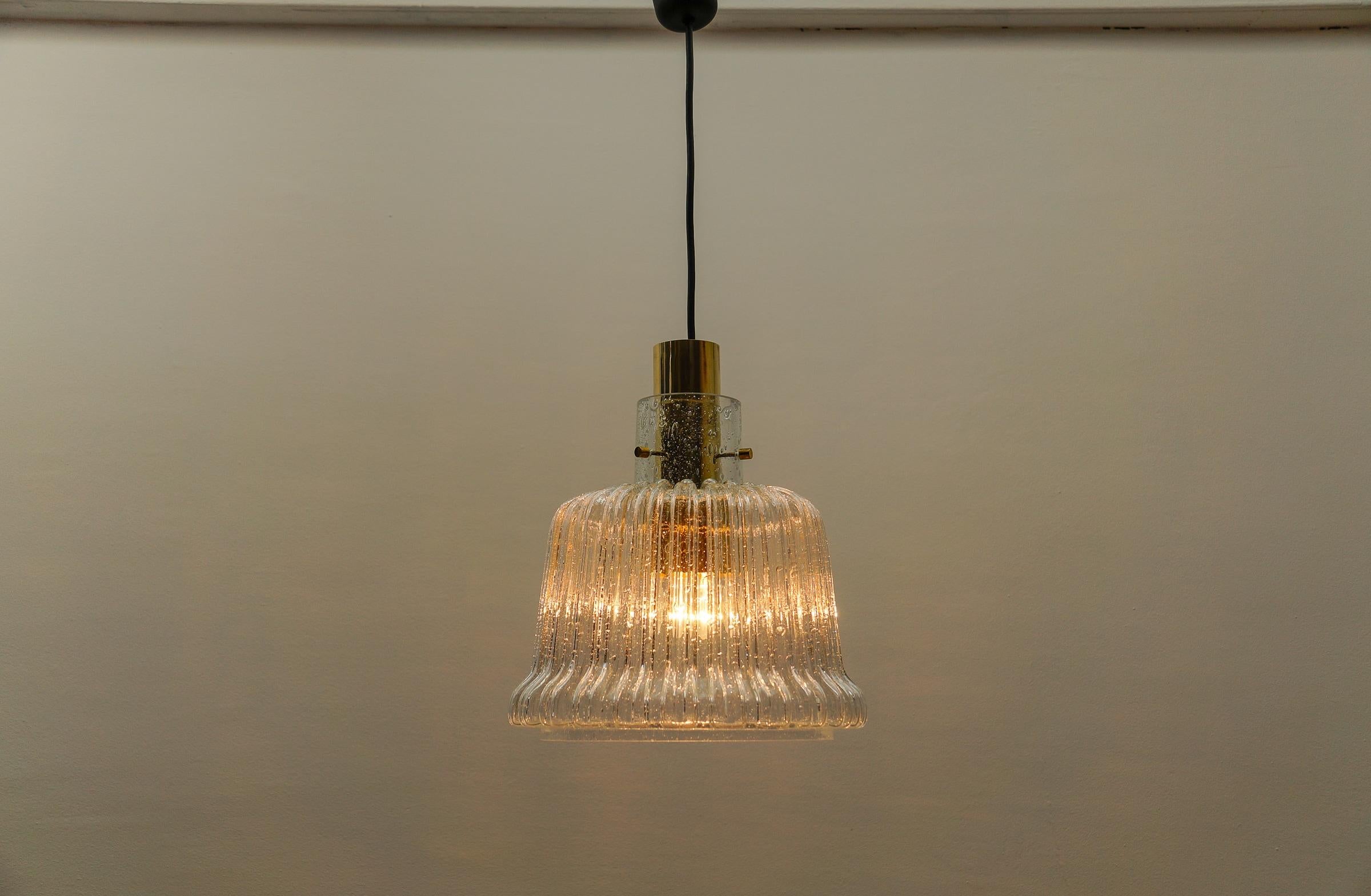 Mid-Century Modern Brass and Crystal Glass Ceiling Lamp by Limburg, Germany 1960s For Sale