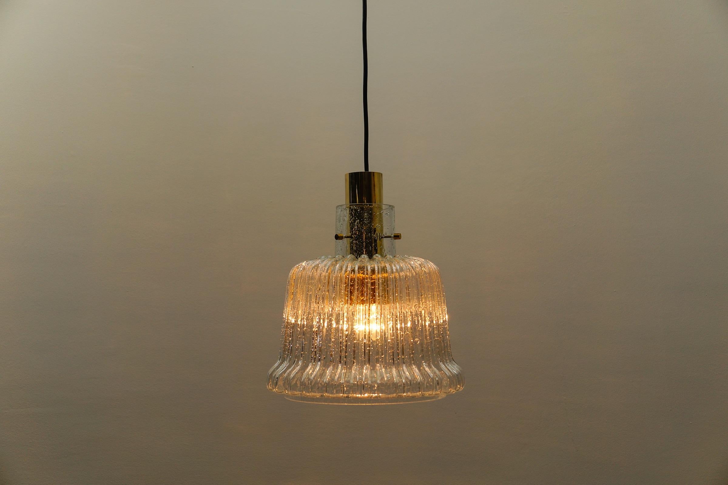 Mid-20th Century Brass and Crystal Glass Ceiling Lamp by Limburg, Germany 1960s For Sale
