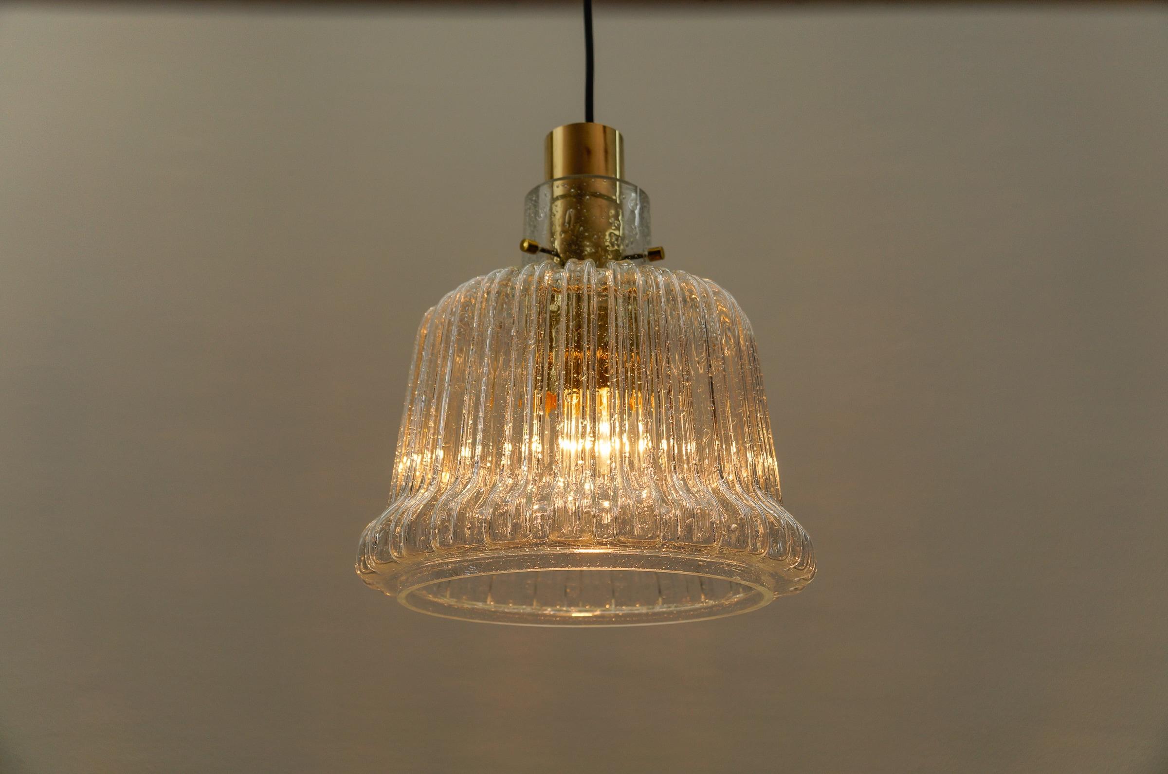 Brass and Crystal Glass Ceiling Lamp by Limburg, Germany 1960s For Sale 3