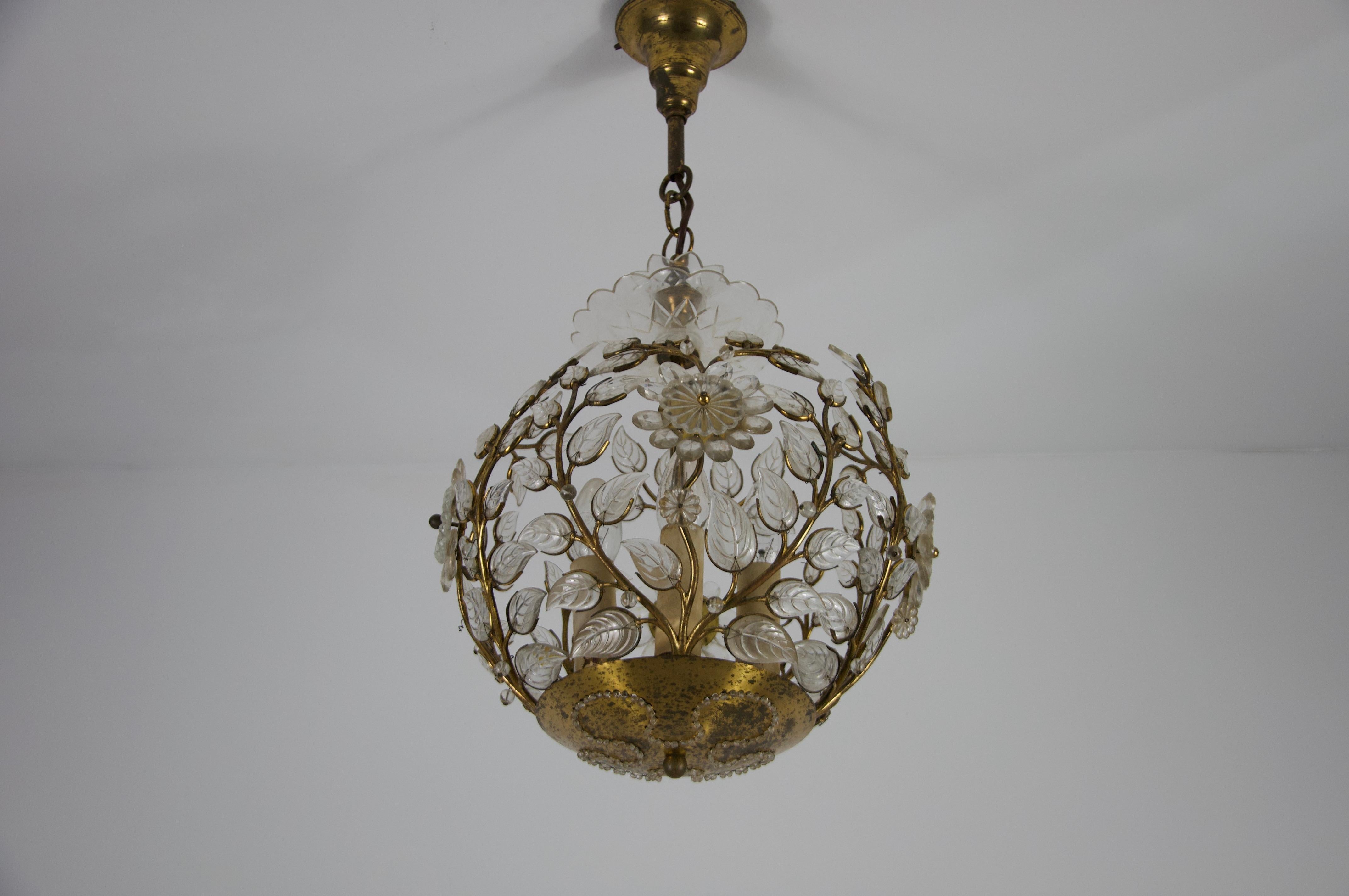Brass and Crystal Glass Chandelier by Ernst Palme for Palwa, 1960s For Sale 3