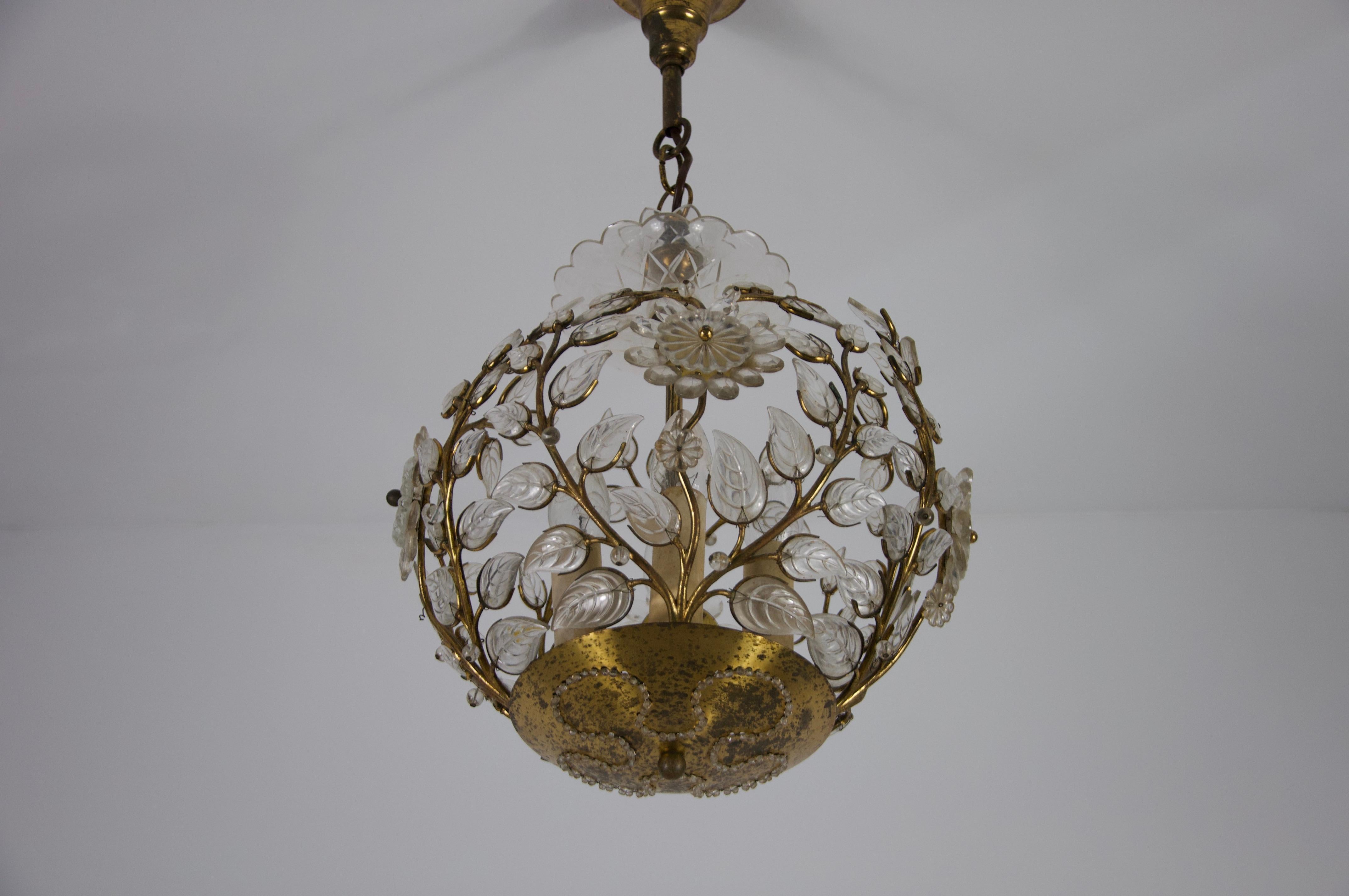 Brass and Crystal Glass Chandelier by Ernst Palme for Palwa, 1960s For Sale 4