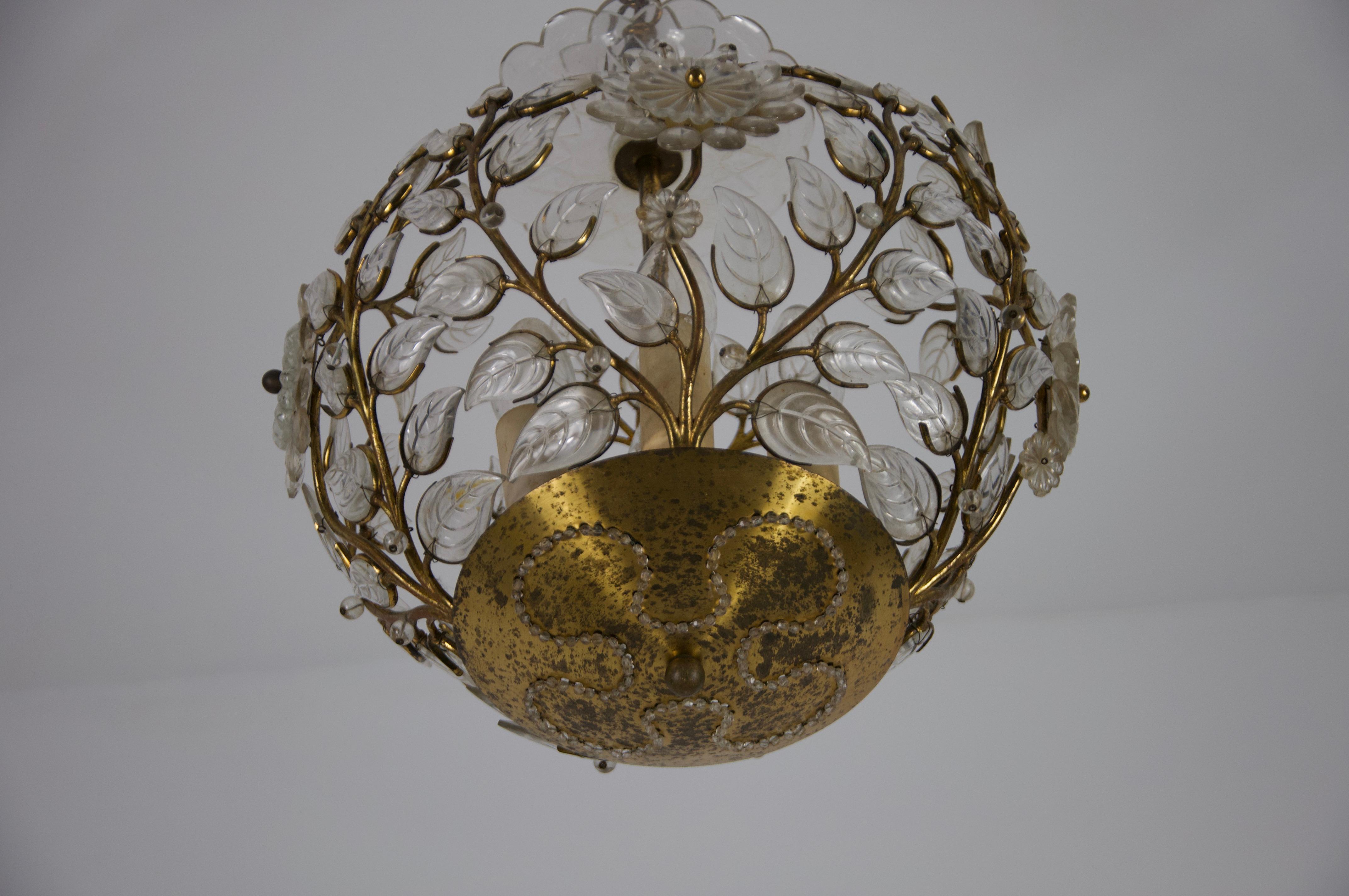 Brass and Crystal Glass Chandelier by Ernst Palme for Palwa, 1960s For Sale 5