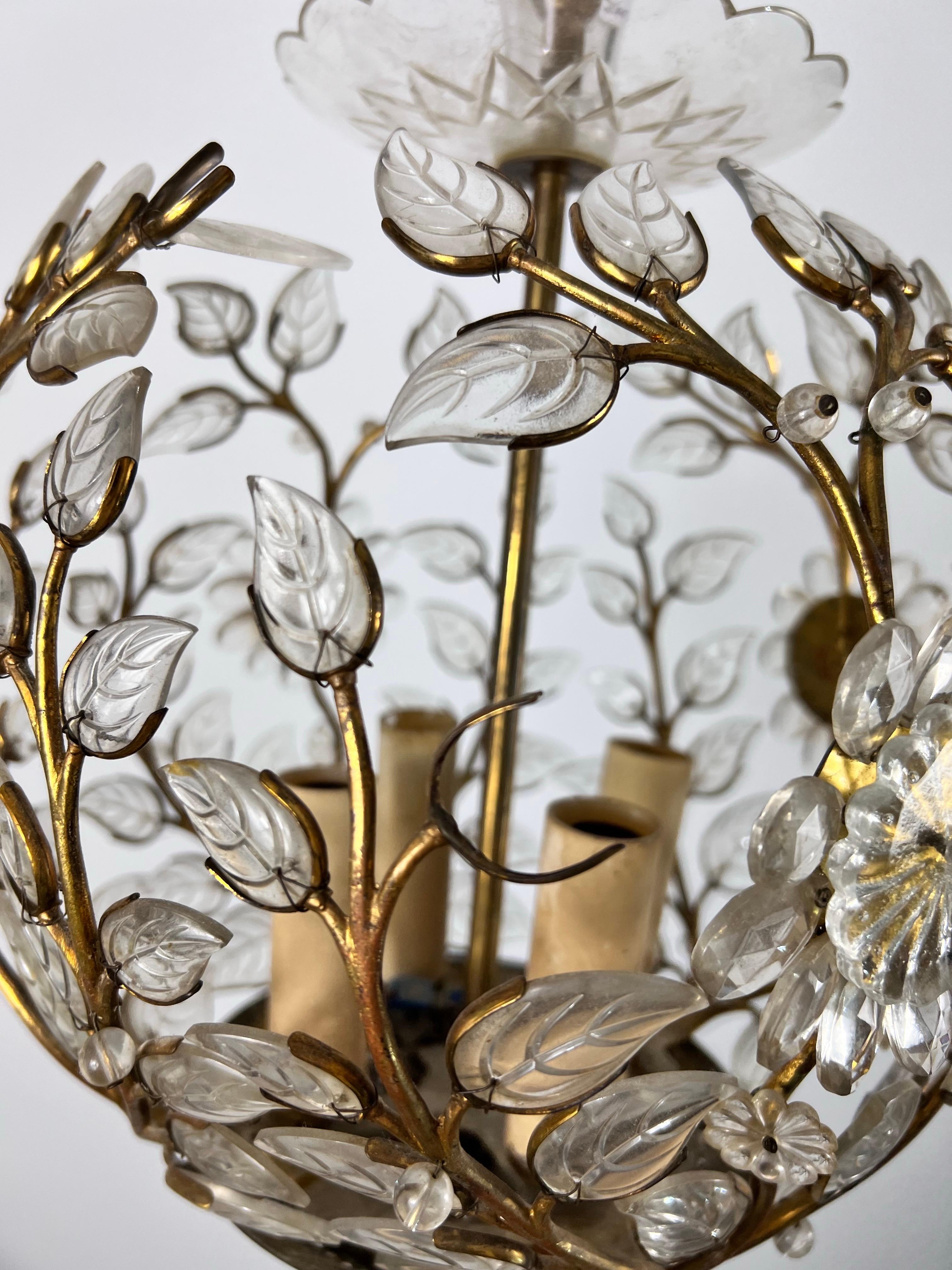 Brass and Crystal Glass Chandelier by Ernst Palme for Palwa, 1960s For Sale 6