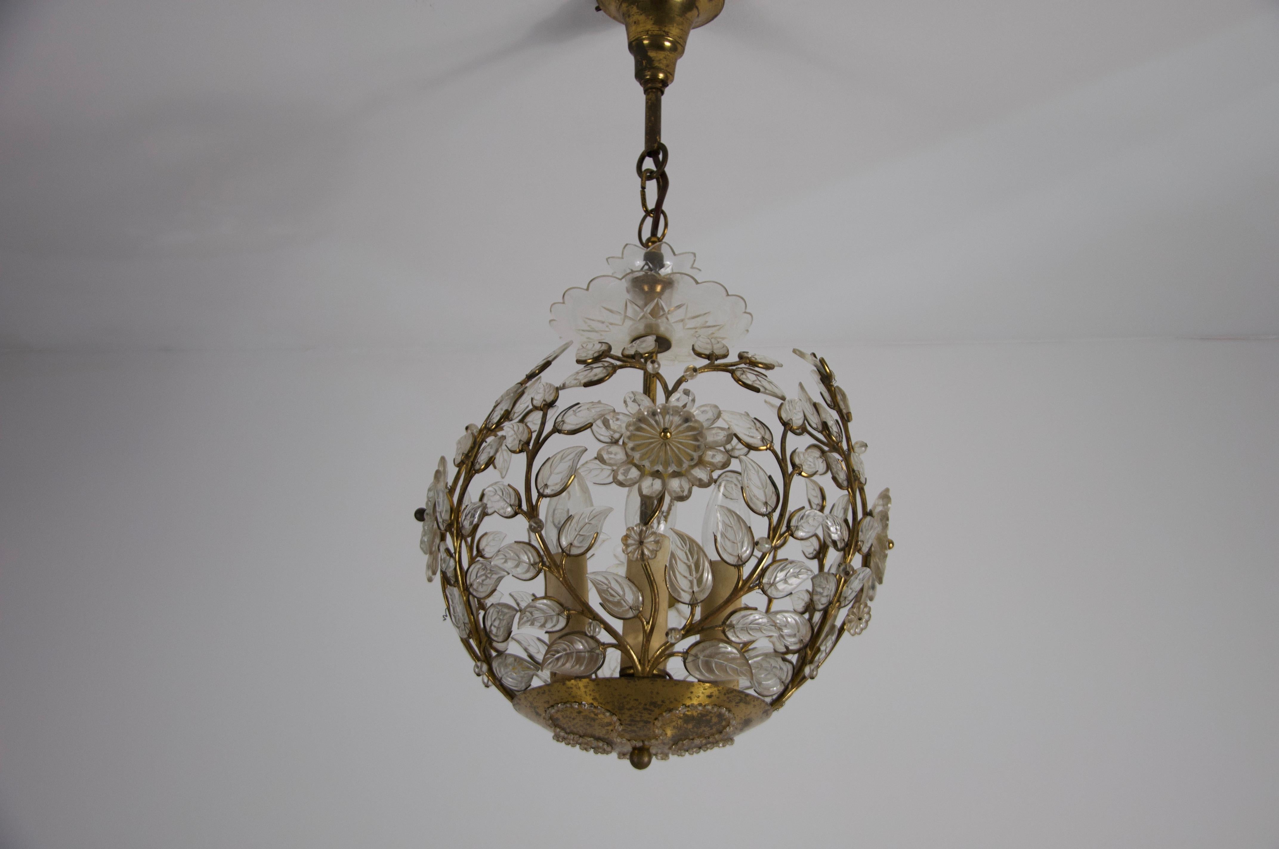 Gilt Brass and Crystal Glass Chandelier by Ernst Palme for Palwa, 1960s For Sale