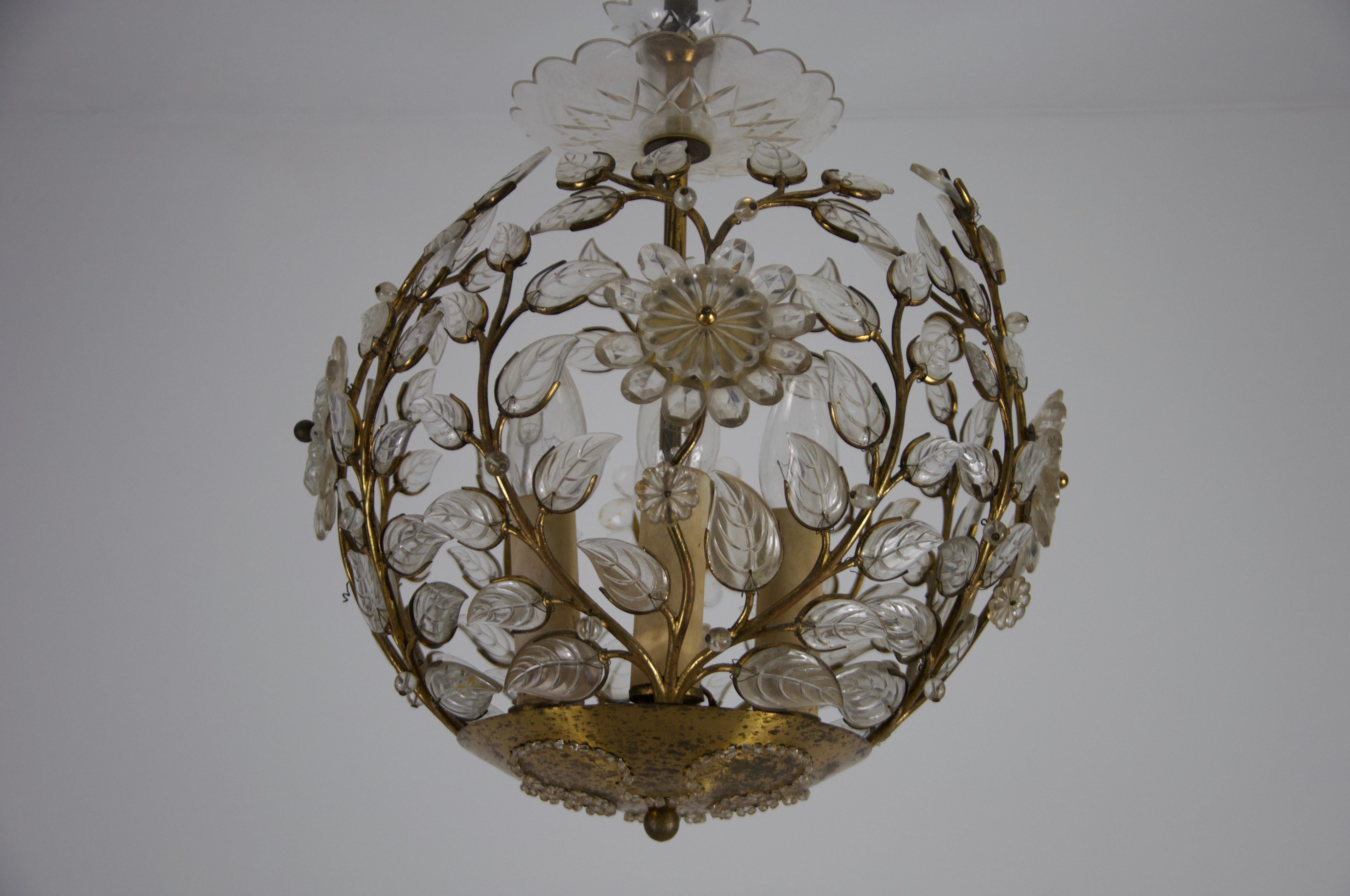 Mid-20th Century Brass and Crystal Glass Chandelier by Ernst Palme for Palwa, 1960s For Sale