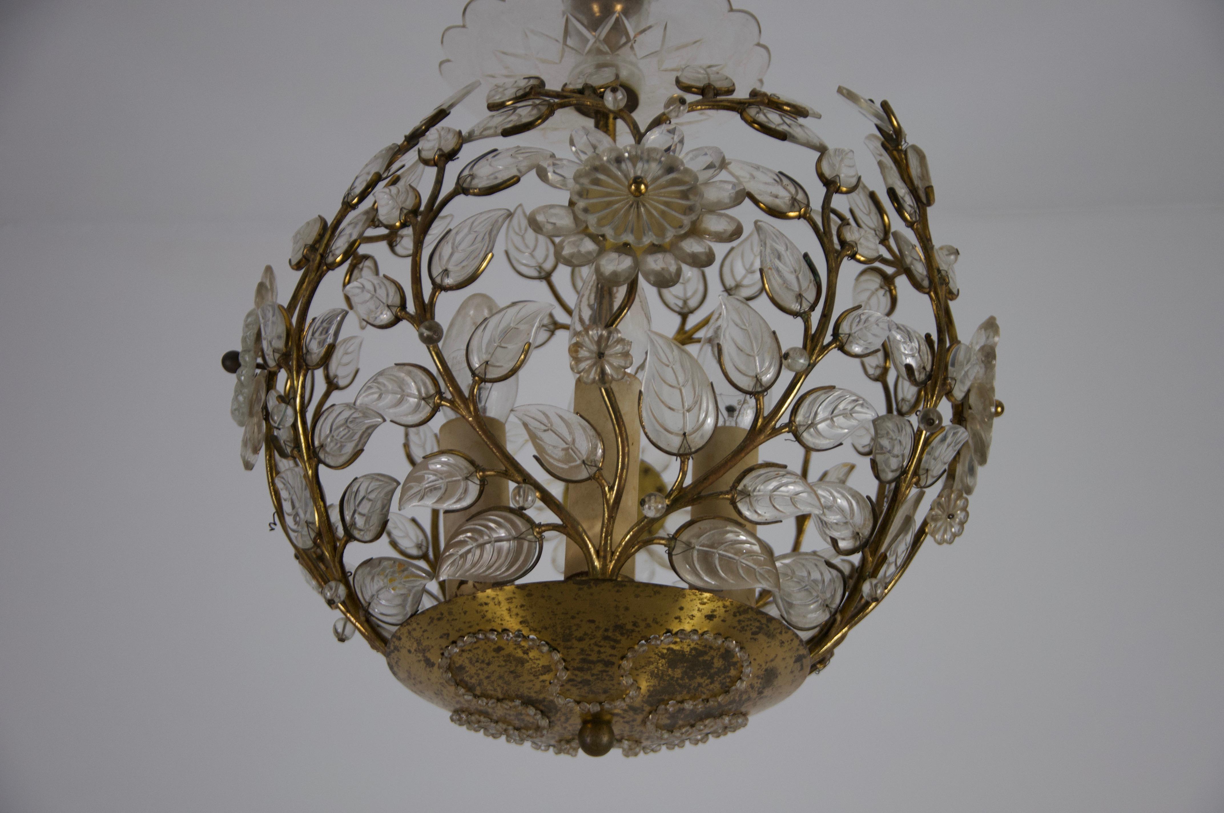 Brass and Crystal Glass Chandelier by Ernst Palme for Palwa, 1960s For Sale 1