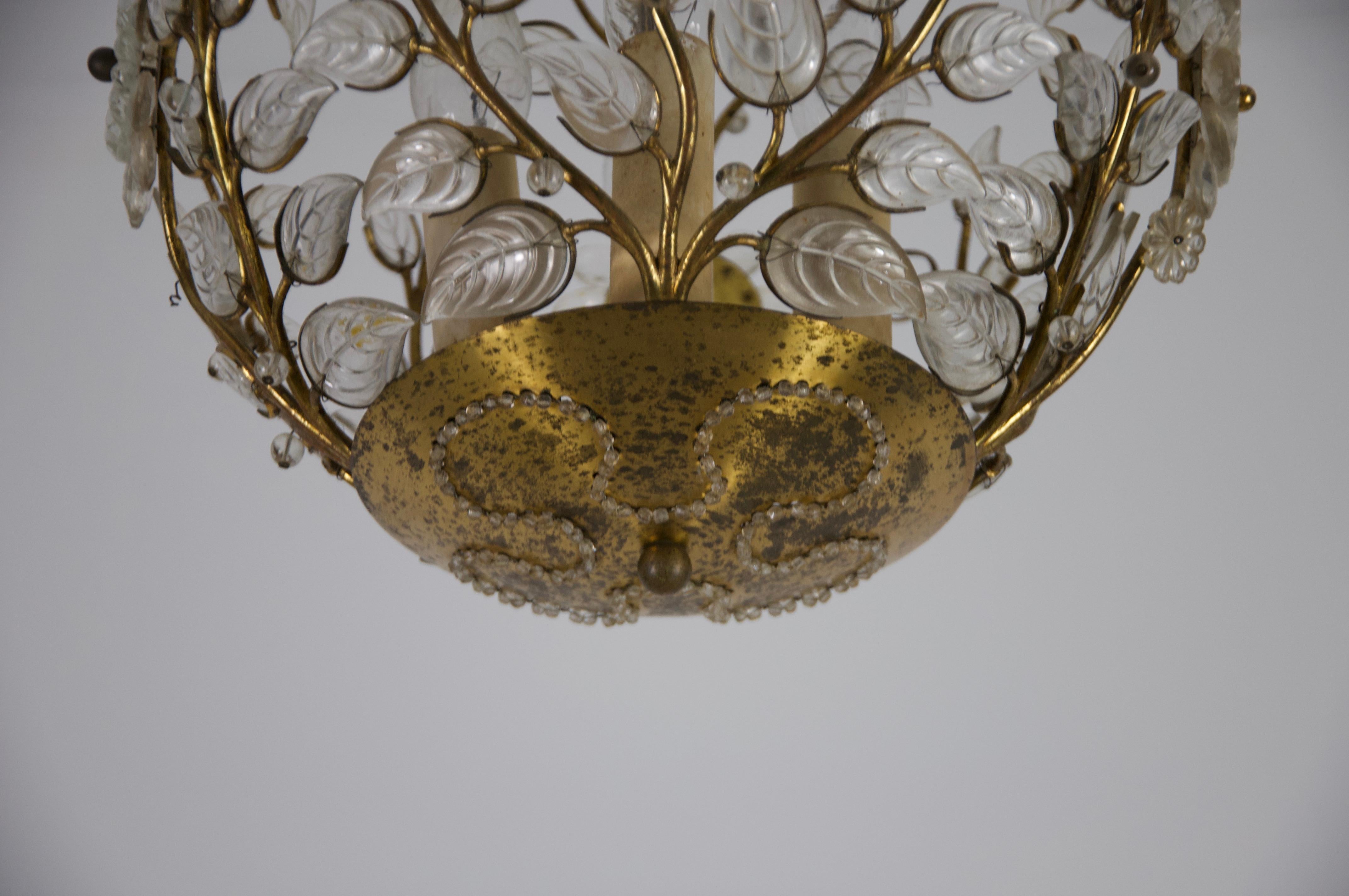 Brass and Crystal Glass Chandelier by Ernst Palme for Palwa, 1960s For Sale 2