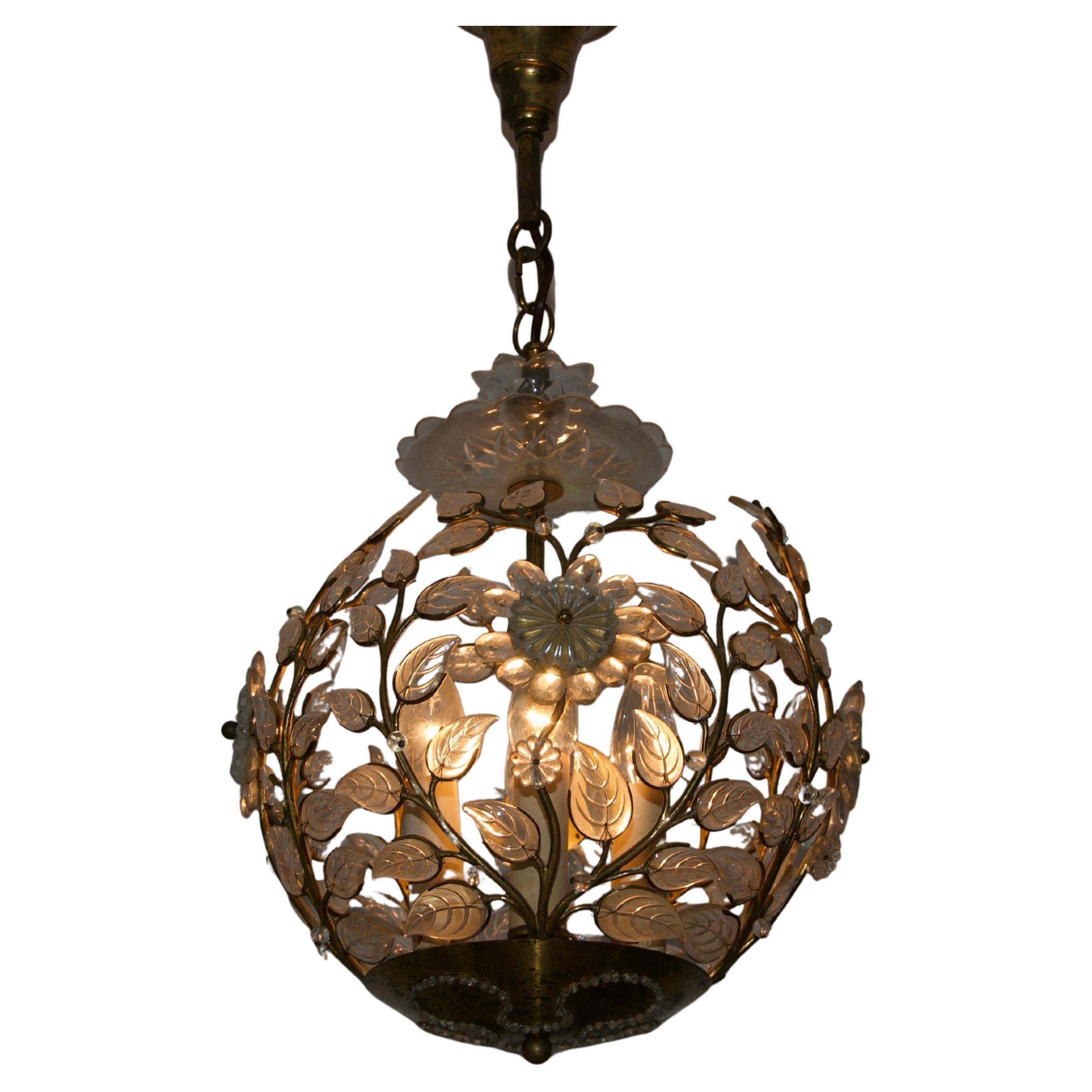Brass and Crystal Glass Chandelier by Ernst Palme for Palwa, 1960s