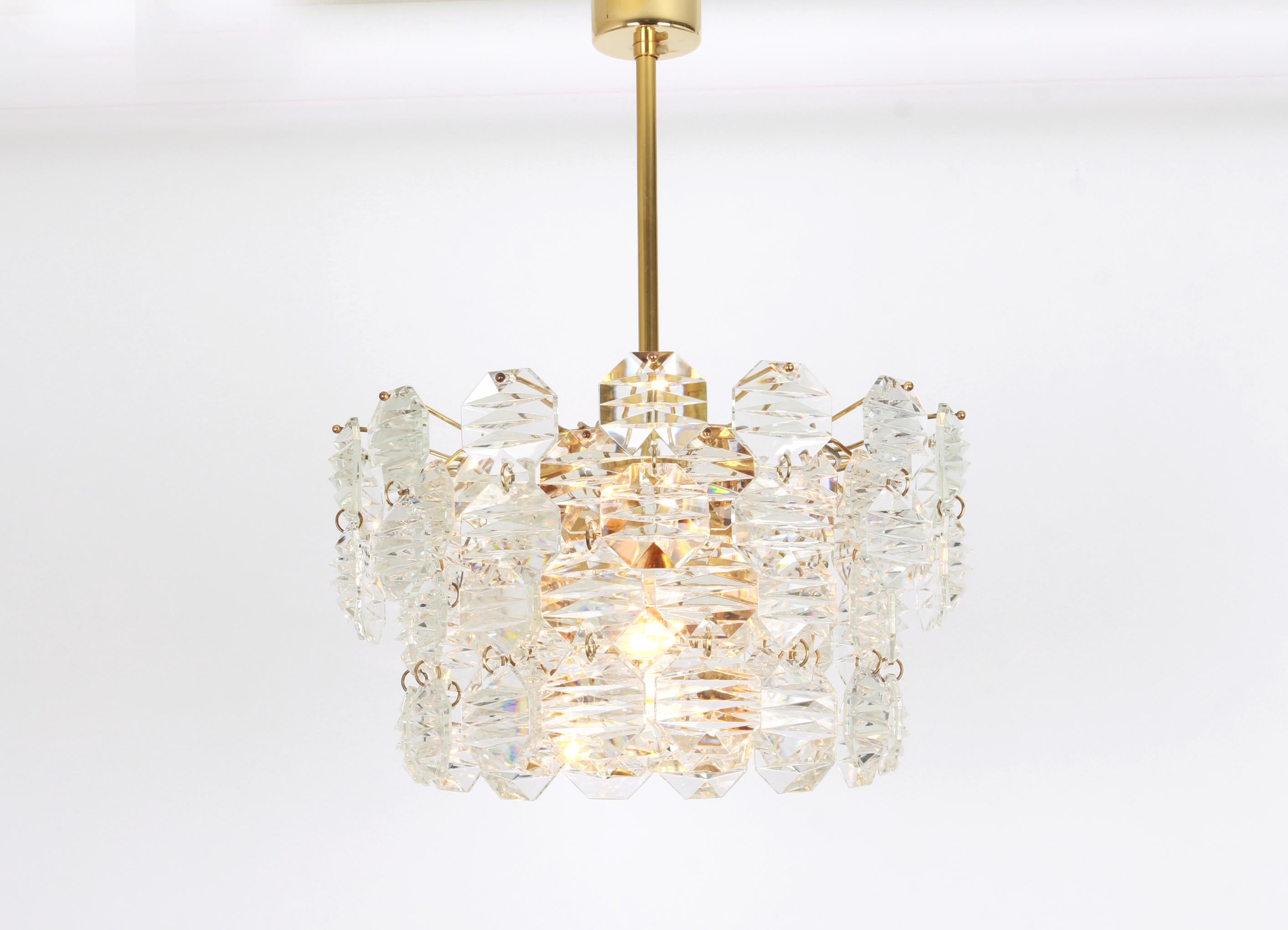 Brass and Crystal Glass Chandelier by Kinkeldey, Germany, 1970s In Good Condition In Aachen, NRW