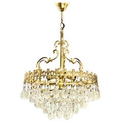 Vintage Brass and Crystal Glass Hollywood Regency Style Chandelier, Germany, 1960s