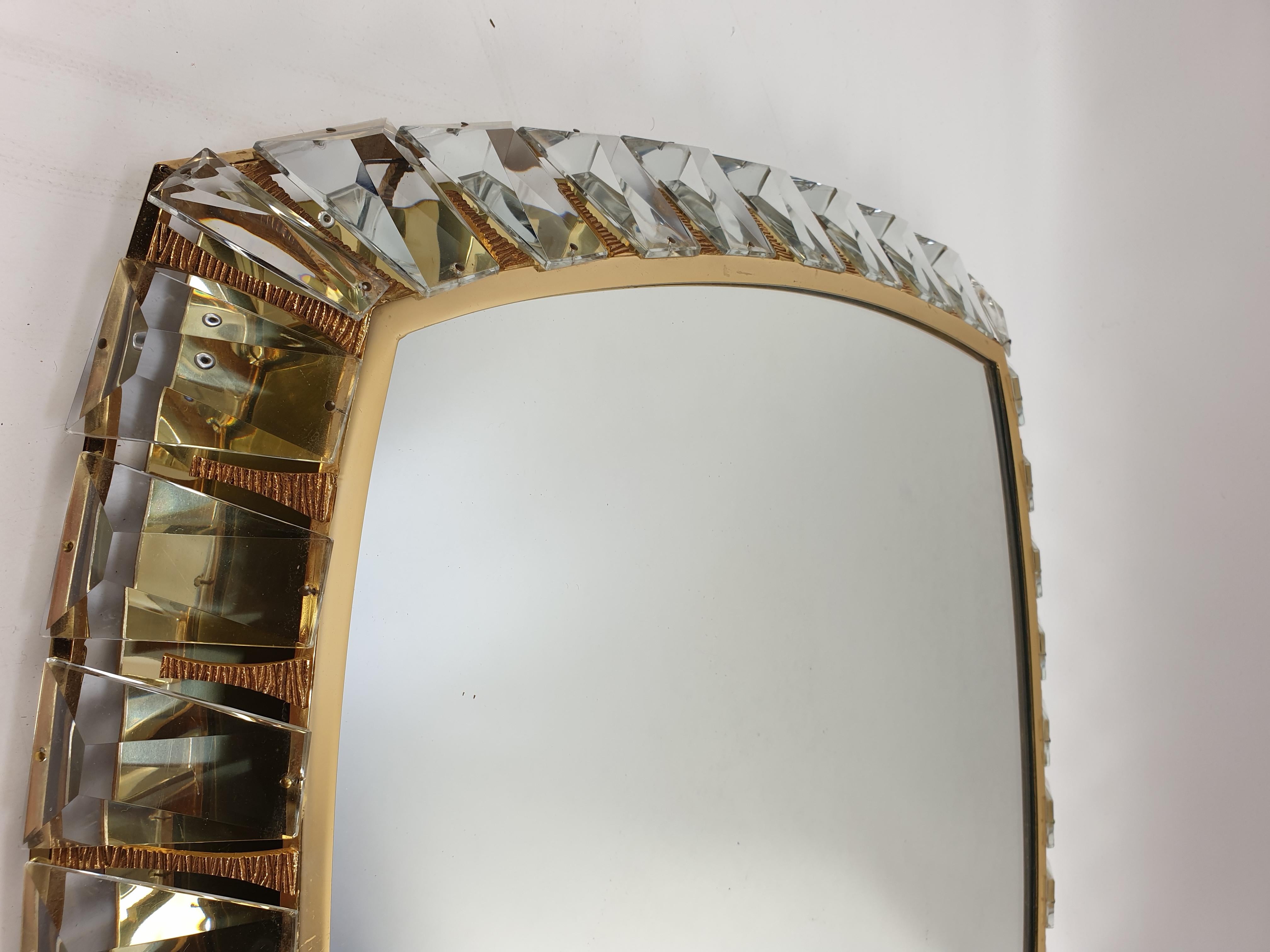Brass and Crystal Glass Illuminated Mirror from Palwa, 1970's For Sale 2