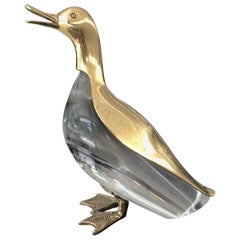 Brass and Crystal Glass Mounted Duck
