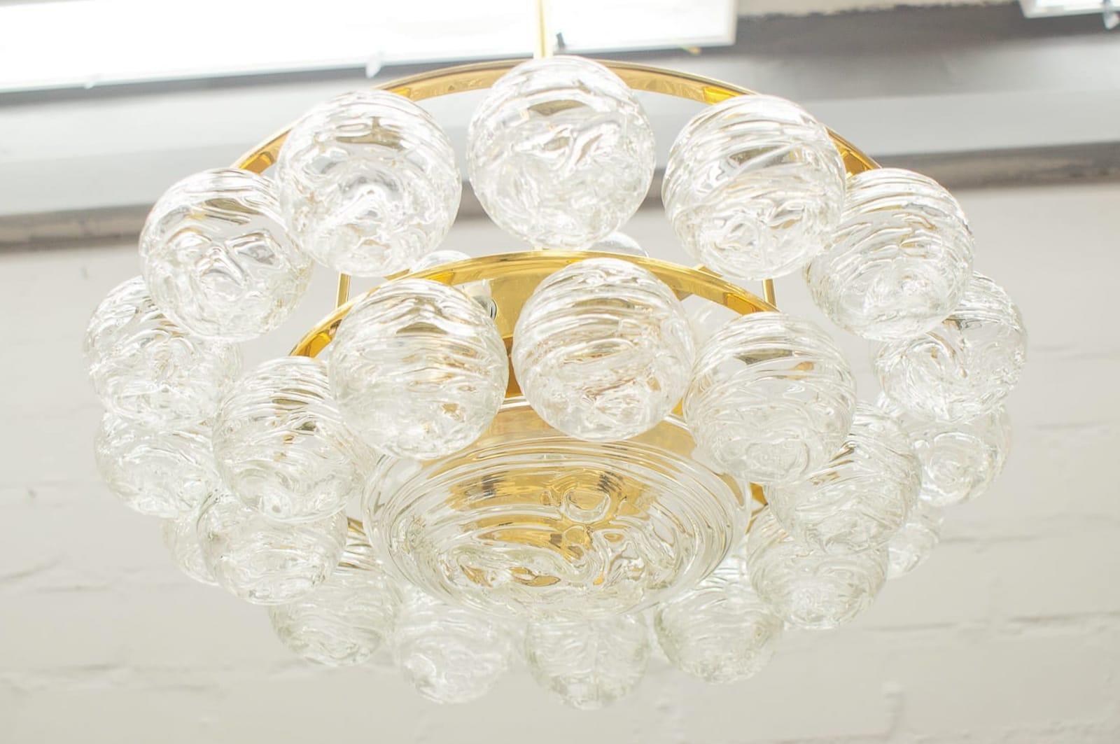 Frosted Brass and Crystal Glass Snow Balls Chandelier from Doria, 1970s