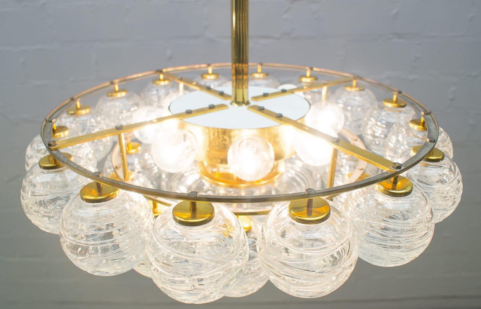 Mid-20th Century Brass and Crystal Glass Snow Balls Chandelier from Doria, 1970s