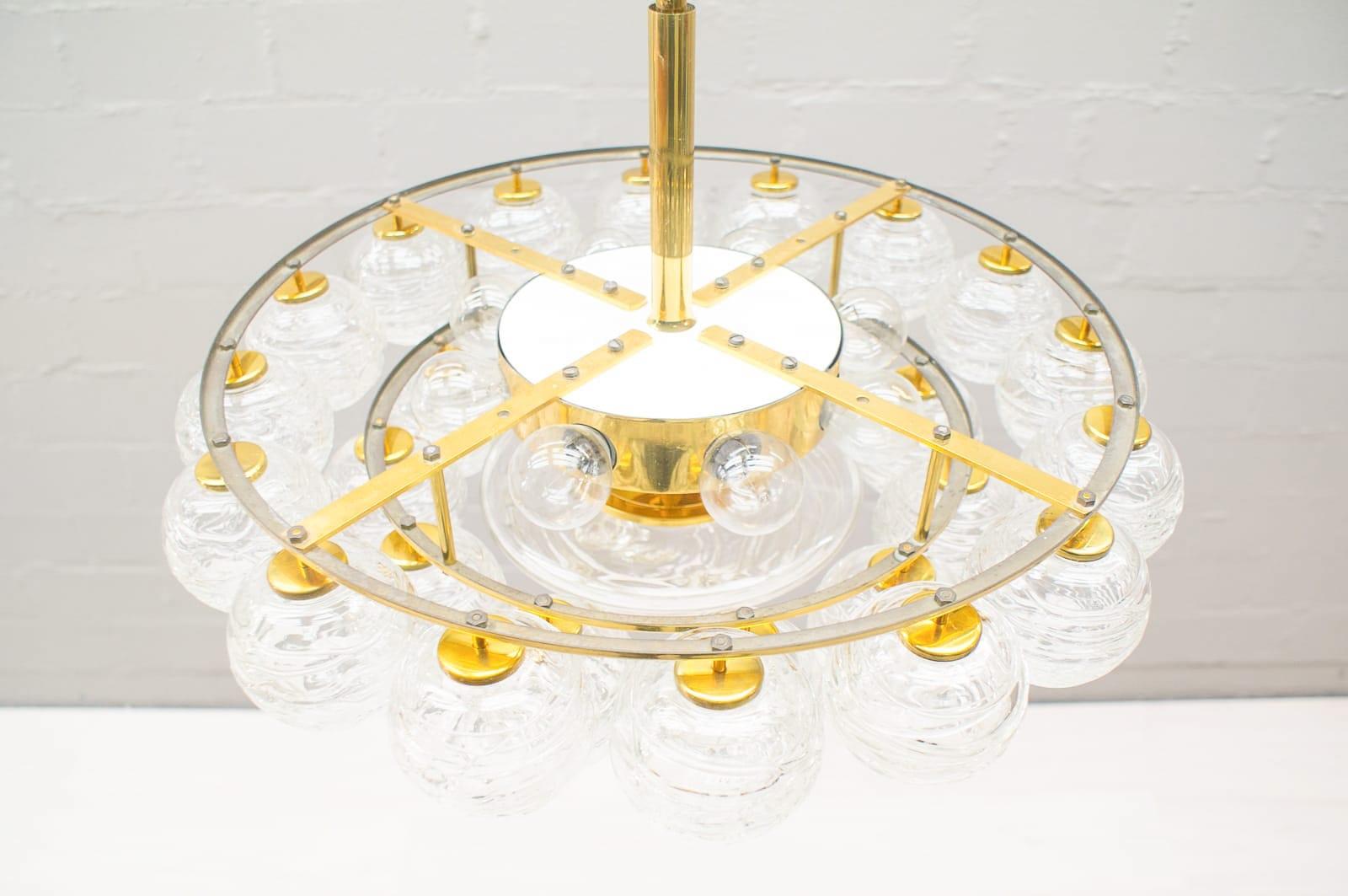 Brass and Crystal Glass Snow Balls Chandelier from Doria, 1970s 2