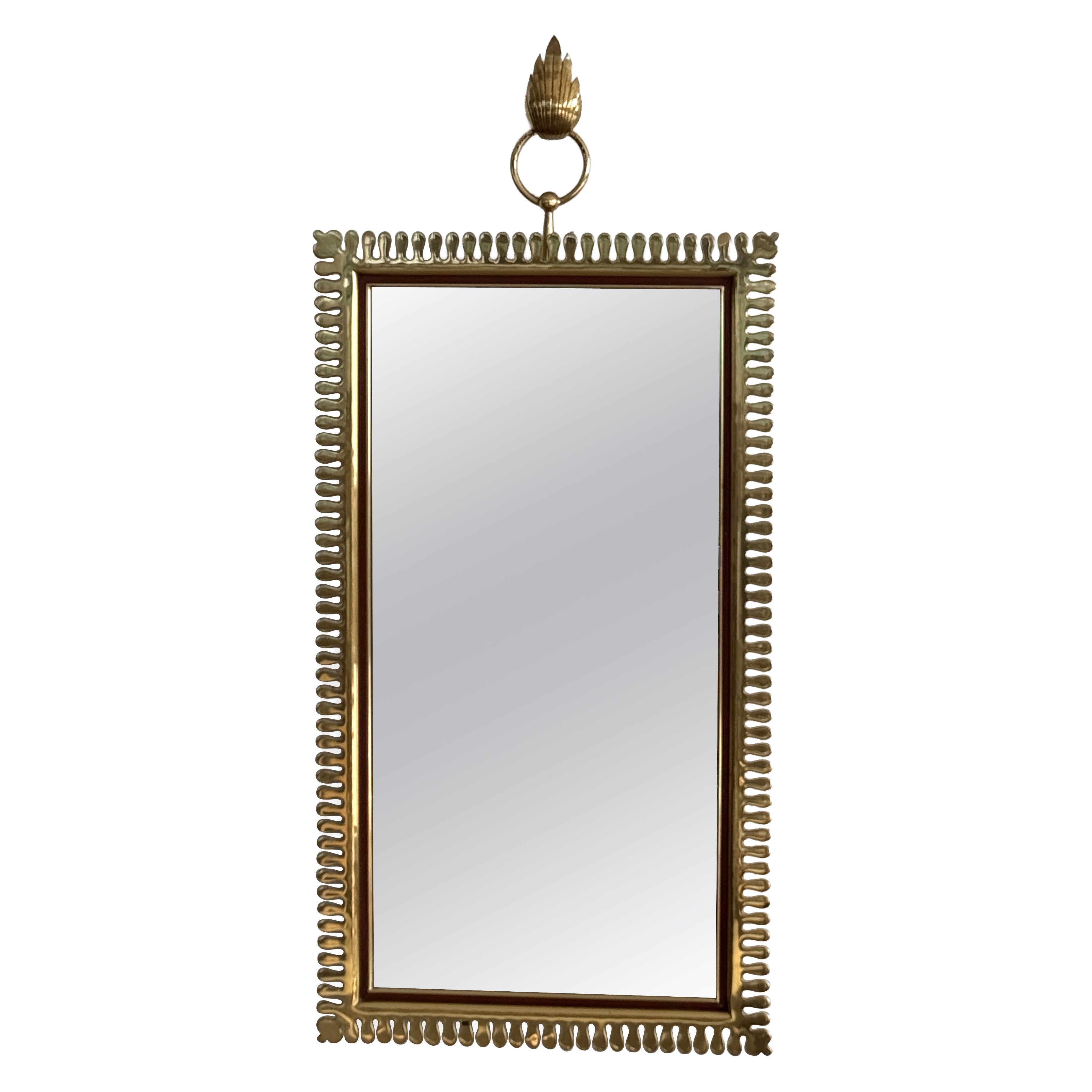 Specchio da parete in ottone e cristallo di Vereinigte Werkstätten München, anni
70