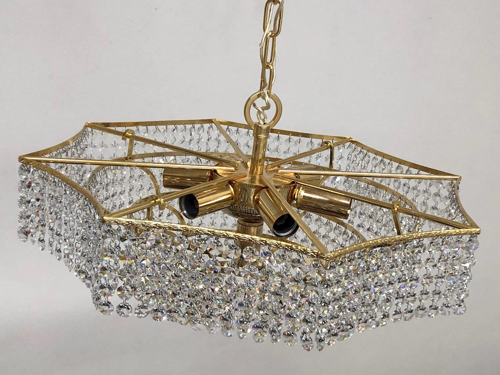 Brass and Crystal Glass Waterfall Chandelier, Richard Essig, Germany, 1960s For Sale 4