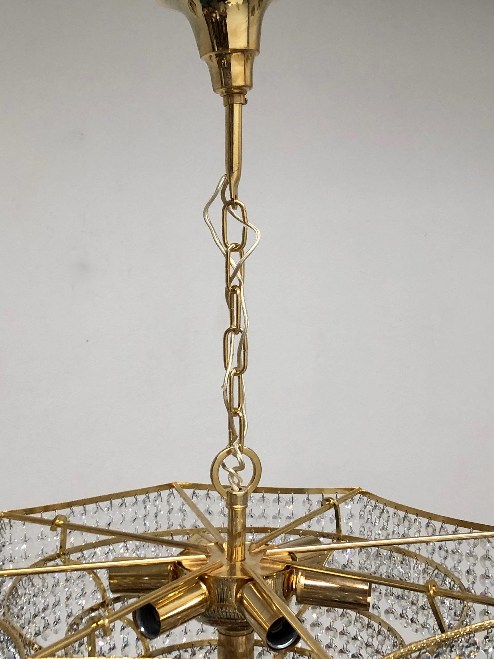 Brass and Crystal Glass Waterfall Chandelier, Richard Essig, Germany, 1960s For Sale 5