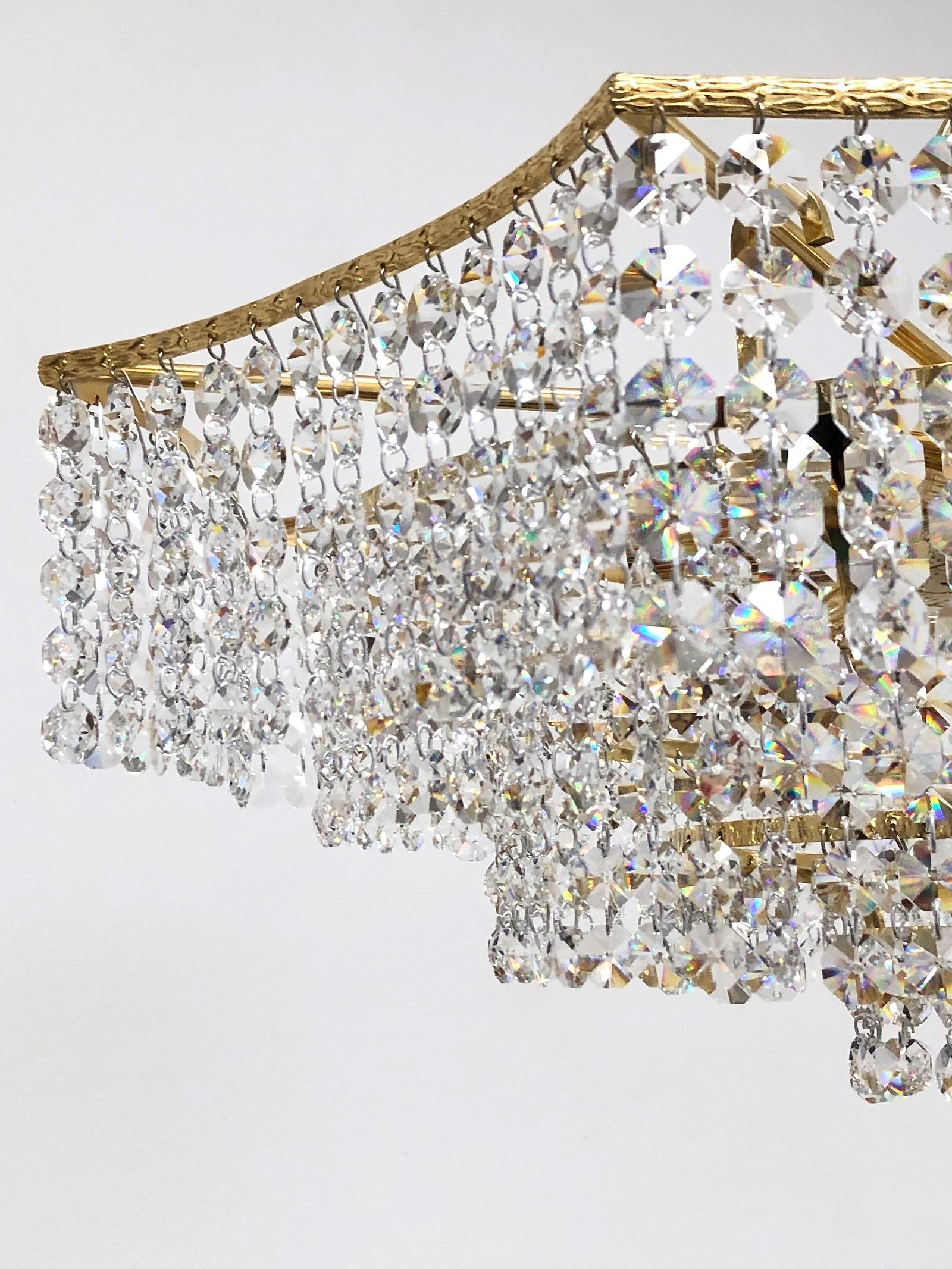 Brass and Crystal Glass Waterfall Chandelier, Richard Essig, Germany, 1960s For Sale 6