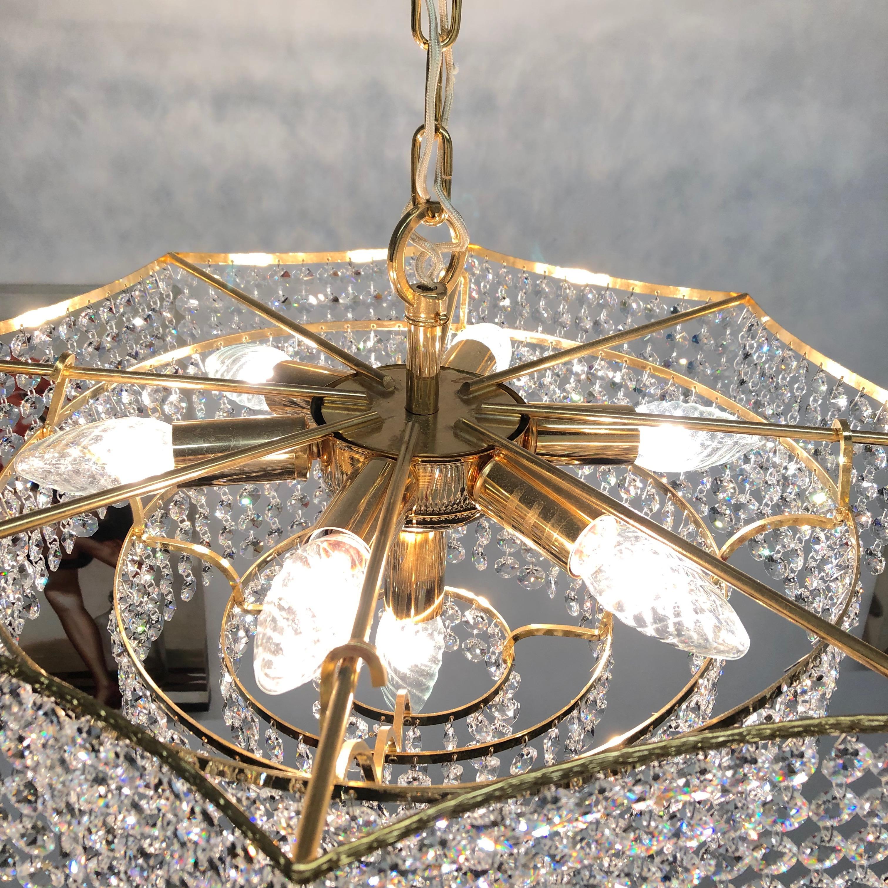 Brass and Crystal Glass Waterfall Chandelier, Richard Essig, Germany, 1960s For Sale 12