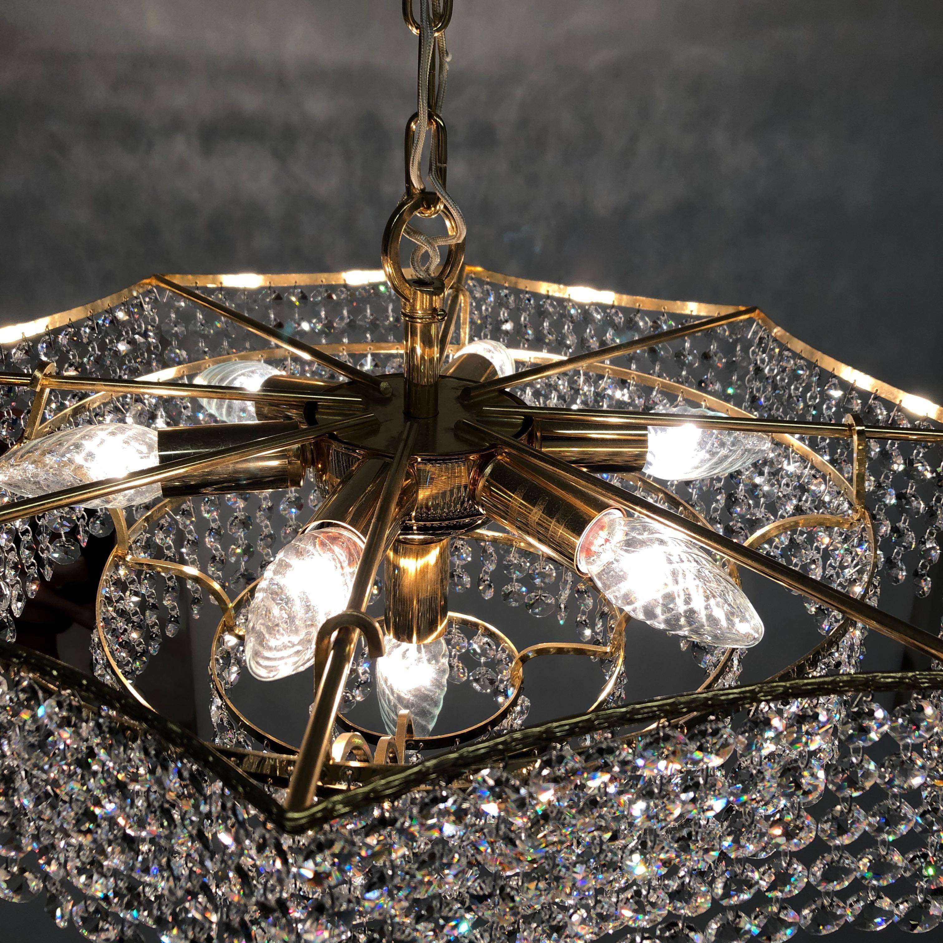 Brass and Crystal Glass Waterfall Chandelier, Richard Essig, Germany, 1960s For Sale 13