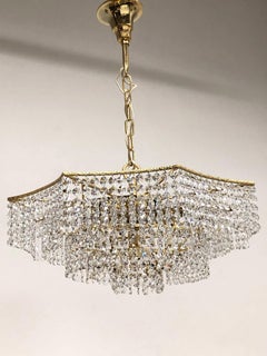 Brass and Crystal Glass Waterfall Chandelier, Richard Essig, Germany, 1960s