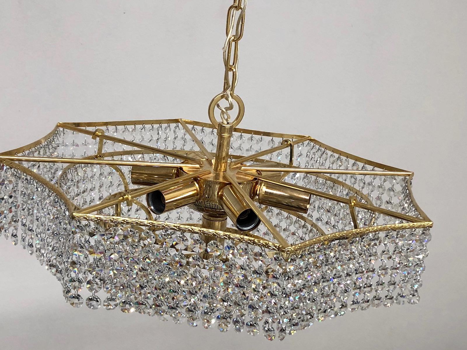 Brass and Crystal Glass Waterfall Chandelier, Richard Essig, Germany, 1960s For Sale 3