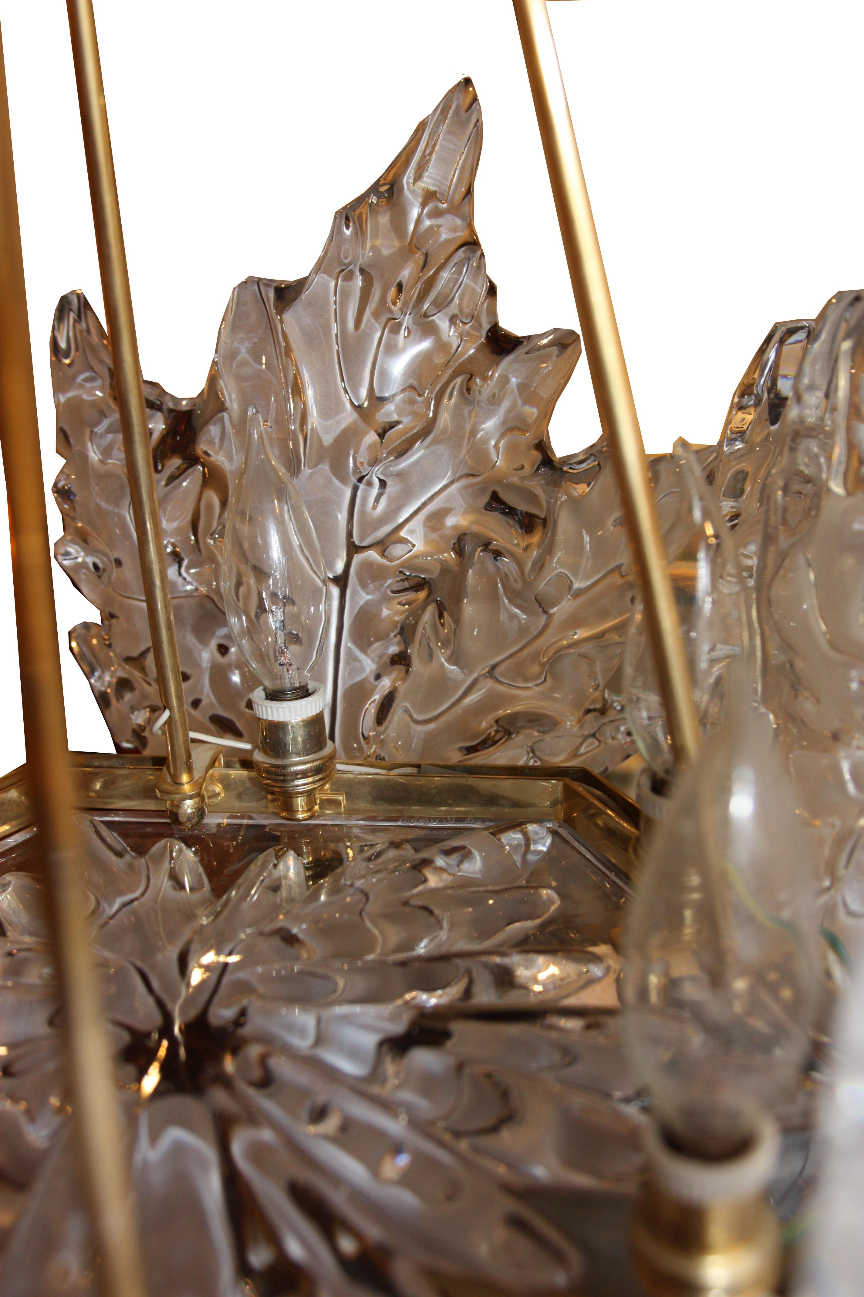 Brass and Crystal Lalique Champs Elysees Chandelier In Excellent Condition In San Antonio, TX