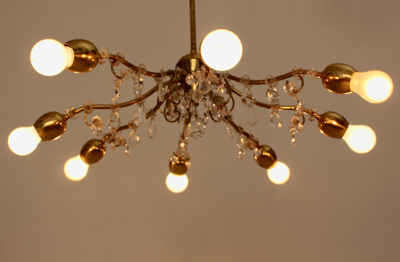 Brass and Crystal Mid-Century Modern J & L Lobmeyr Chandelier Vienna, 1950s For Sale 9