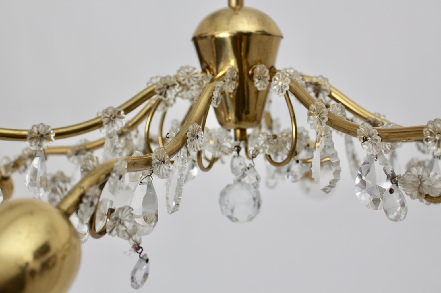 Brass and Crystal Mid-Century Modern J & L Lobmeyr Chandelier Vienna, 1950s For Sale 12