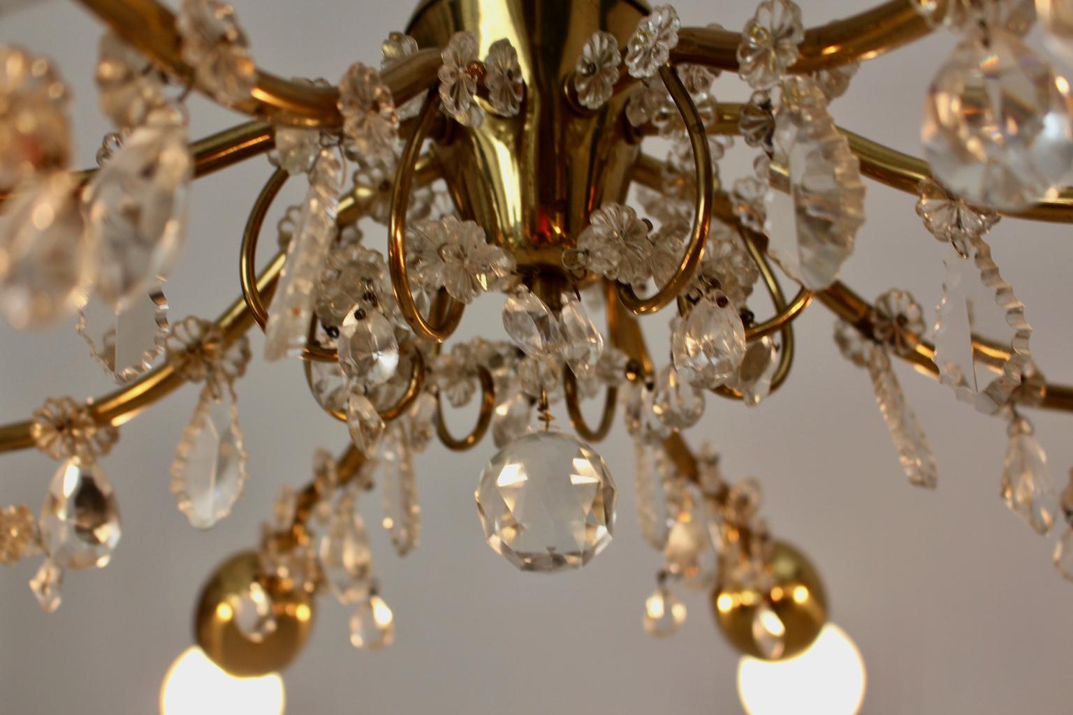 Brass and Crystal Mid-Century Modern J & L Lobmeyr Chandelier Vienna, 1950s For Sale 15