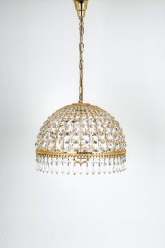 Brass and Crystal Pendant Light, Designed by Palwa, Germany, 1970s