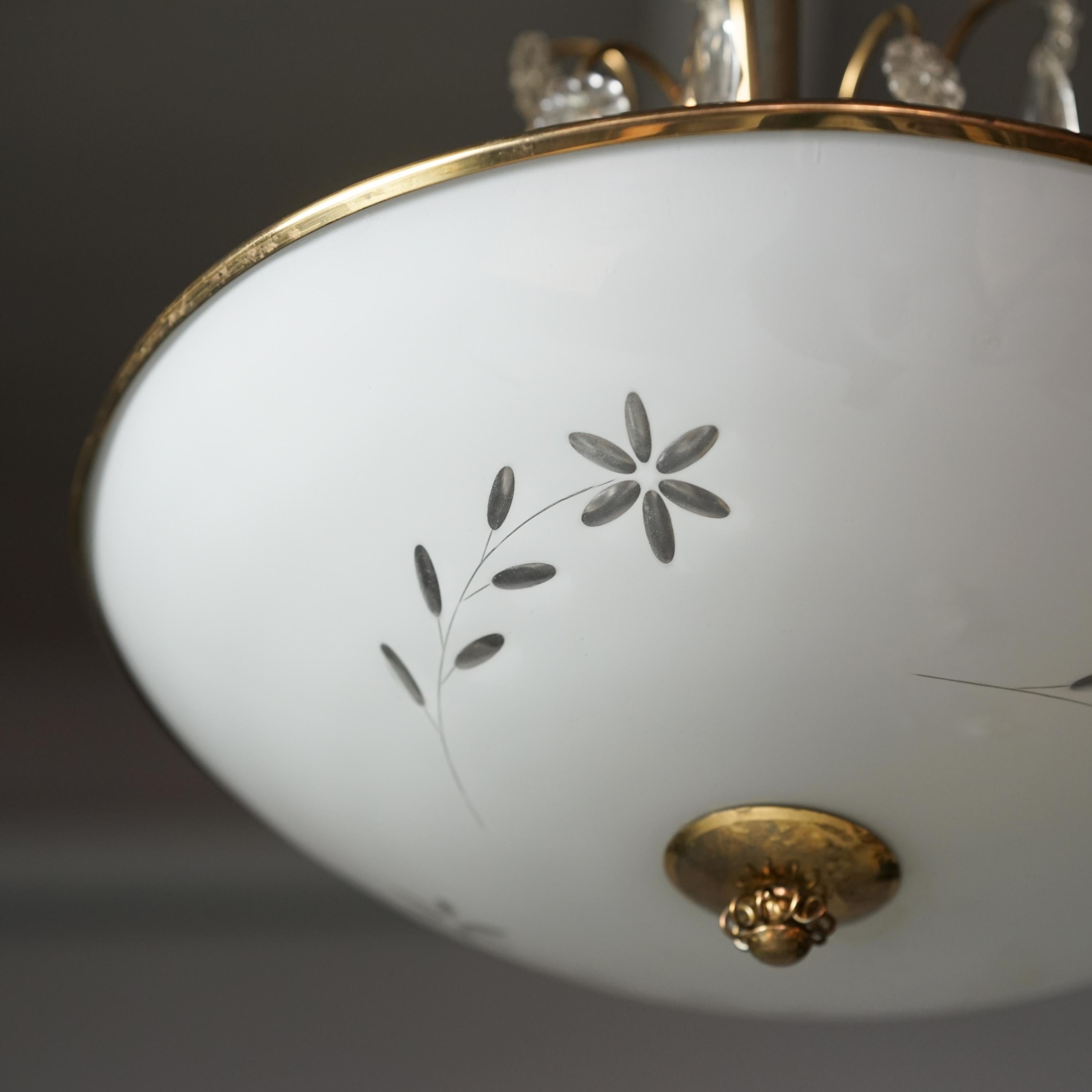 Brass and Crystal Pendant, Valinte Oy, 1940s In Good Condition For Sale In Helsinki, Uusimaa