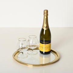 Brass and Crystal Round Serving Tray Signed by Bellotto, Italy, 1970s